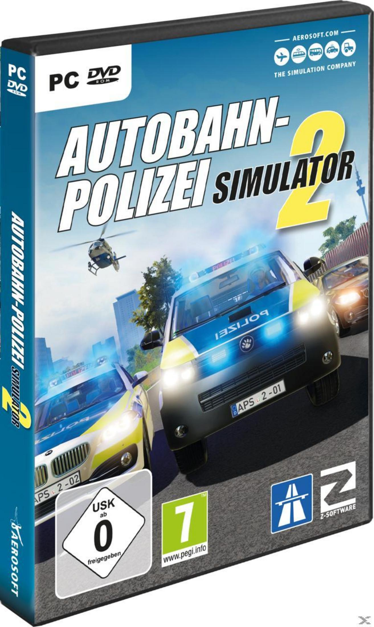 Autobahn-Polizei Simulator 2 Spielhülle, mit Polizeiautos und einem Helikopter.