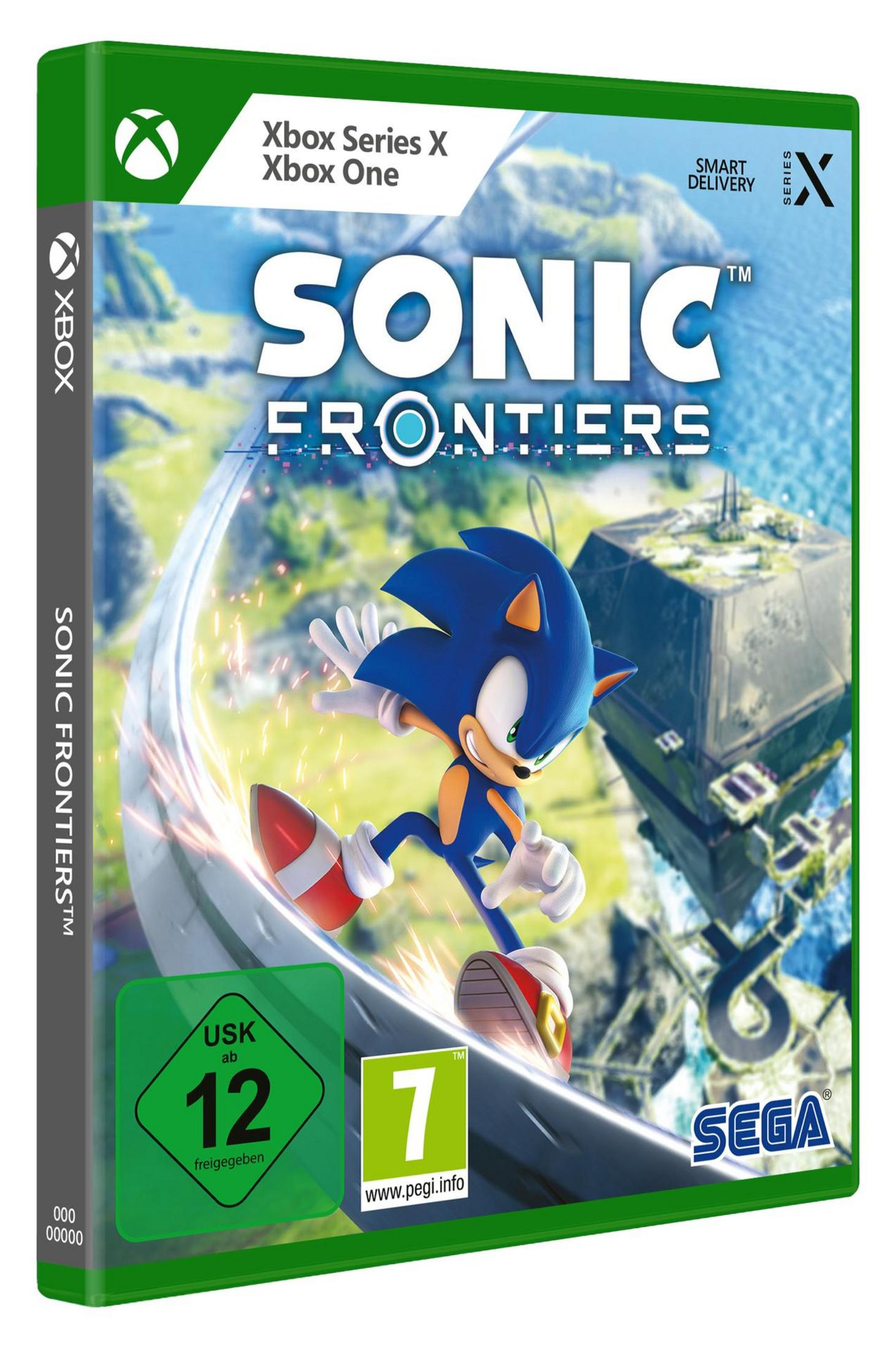 La confezione del gioco Sonic Frontiers per Xbox Series X/Xbox One, con Sonic blu e classificazione USK 12.