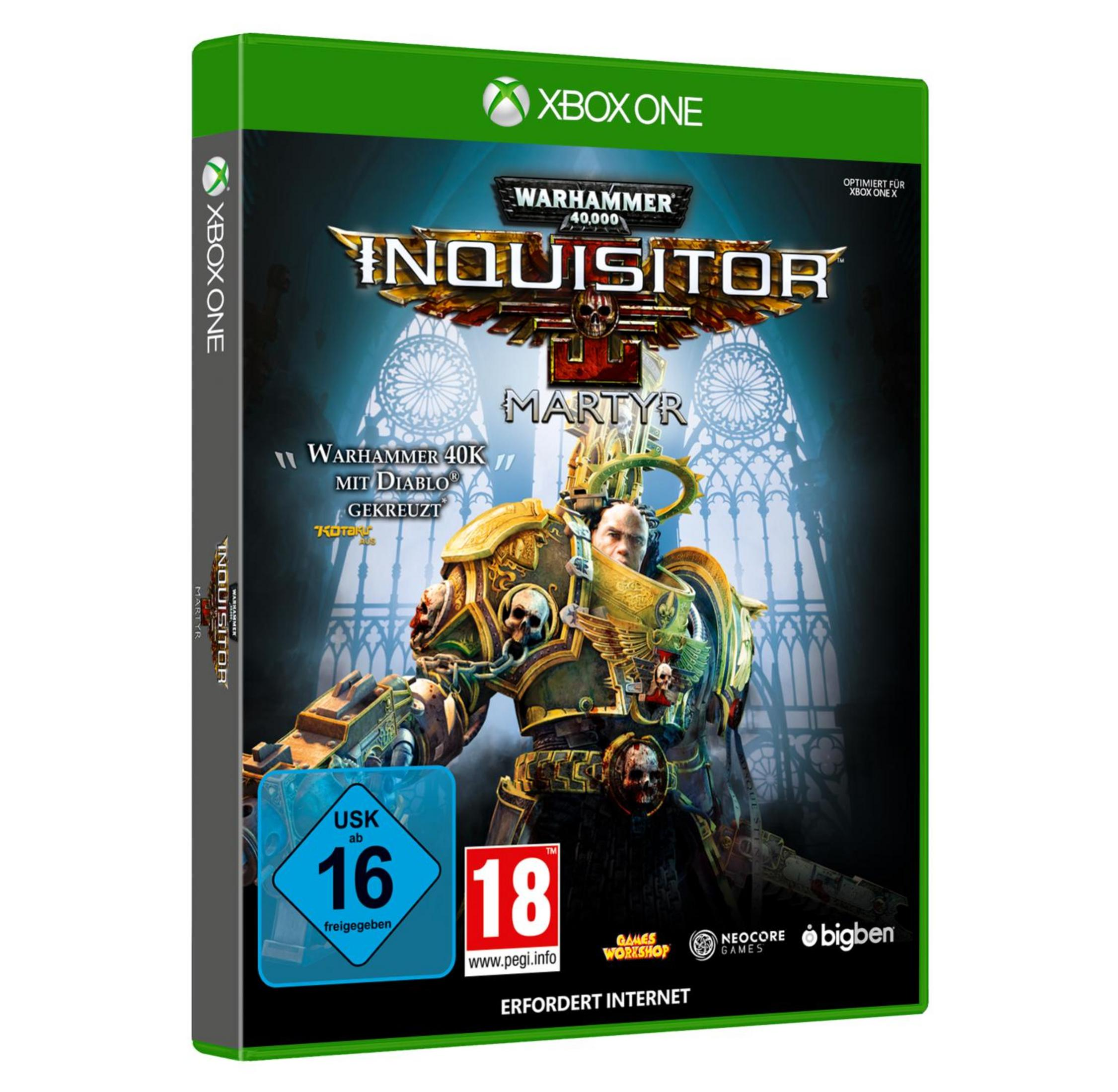 Pudełko gry Xbox One: Warhammer 40,000 Inquisitor - Martyr, z rycerzem.