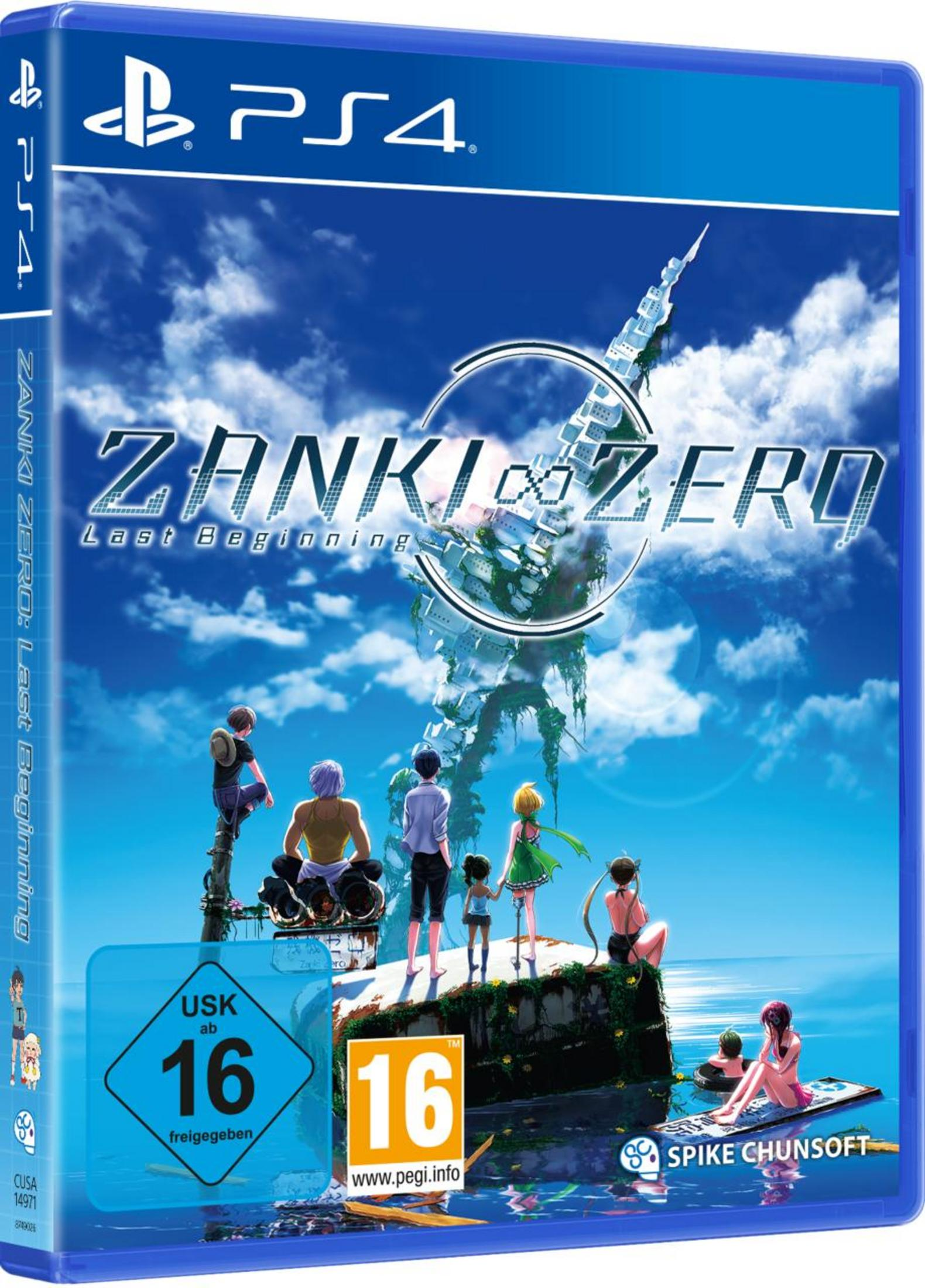 Zanki Zero: Last Beginning-Spielbox. Zeigt eine Gruppe von Leuten auf blauem Hintergrund.