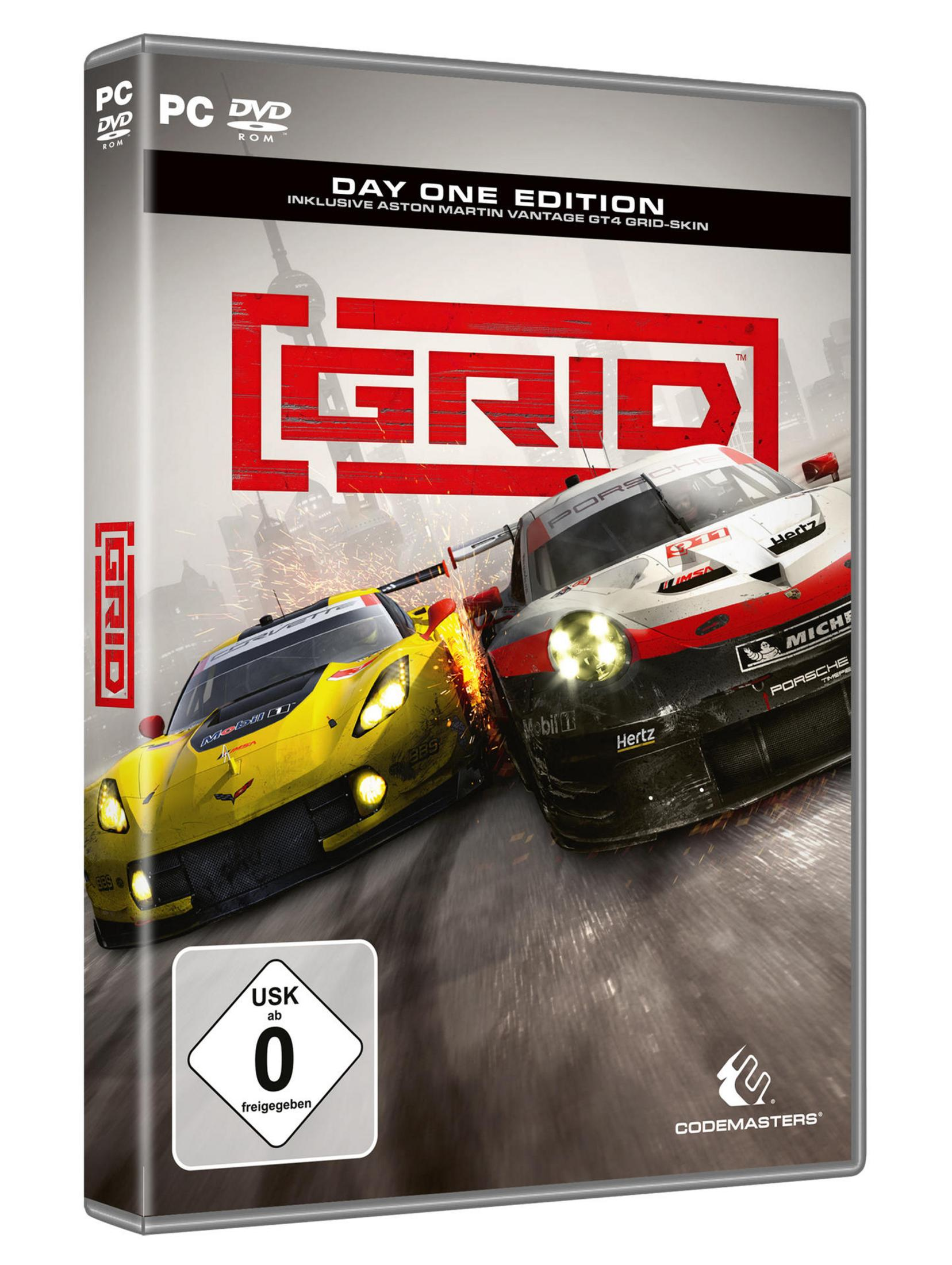 GRID PC-Spielhülle. Zwei Rennwagen kollidieren in einer dynamischen Szene.