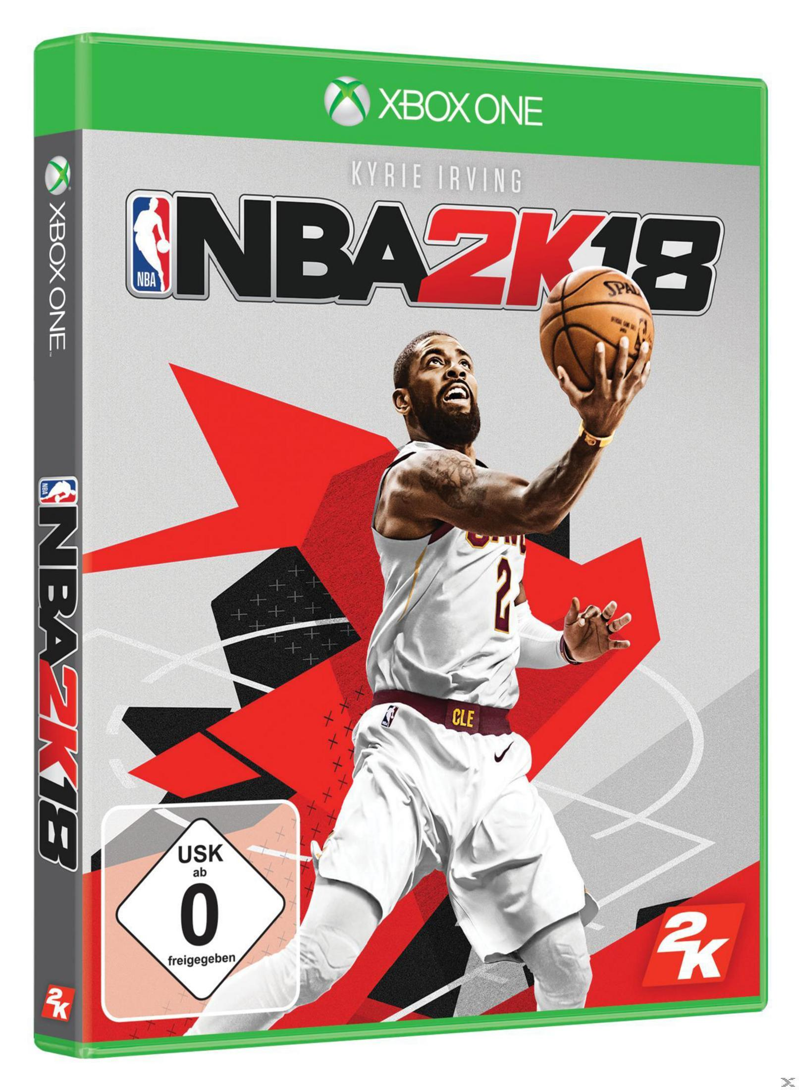 NBA 2K18 Spielbox. Ein Basketballspieler ist in Aktion zu sehen, mit dem Spieletitel.