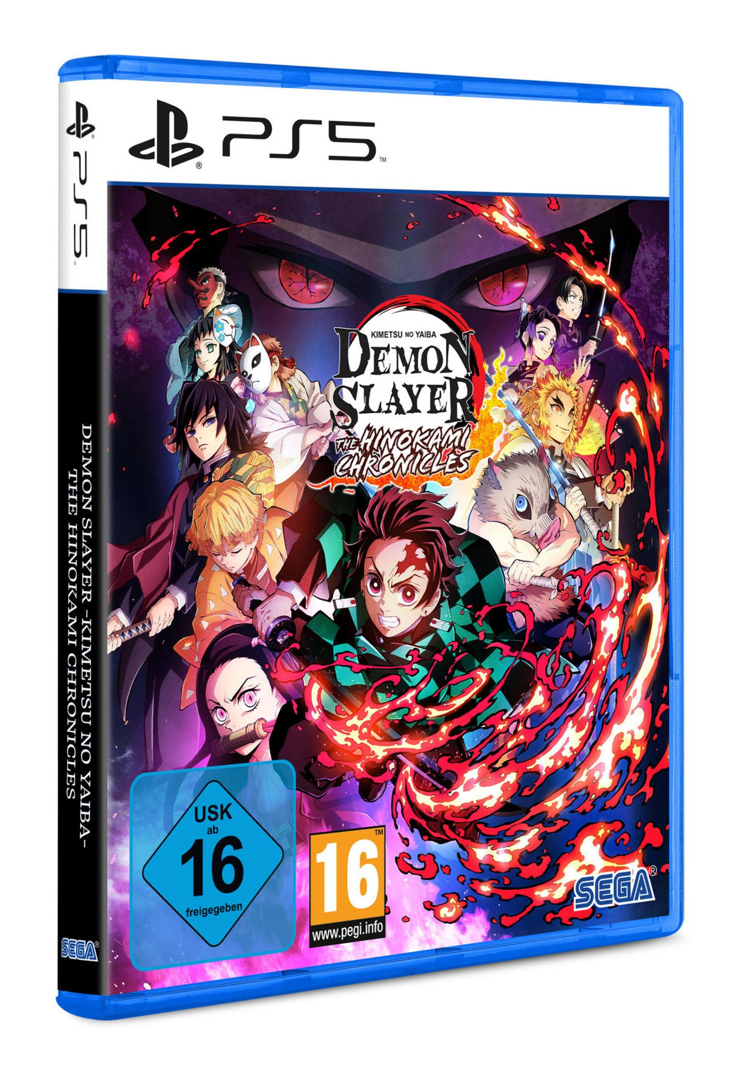 Boîtier de jeu PS5 pour Demon Slayer: The Hinokami Chronicles. Comprend des personnages d'anime sur un fond sombre.