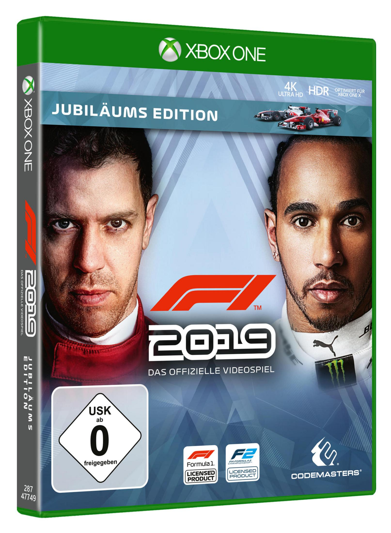 2019 F1-Spielbox mit Vettel und Hamilton auf dem Cover, grünes Gehäuse.