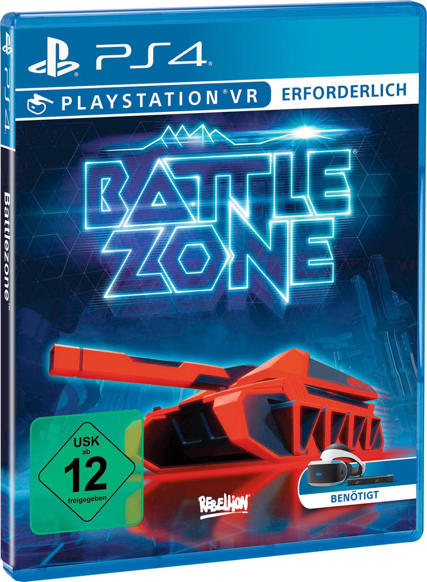 Eine PS4-Spielbox für Battlezone mit einem roten Panzer und einem VR-Headset.