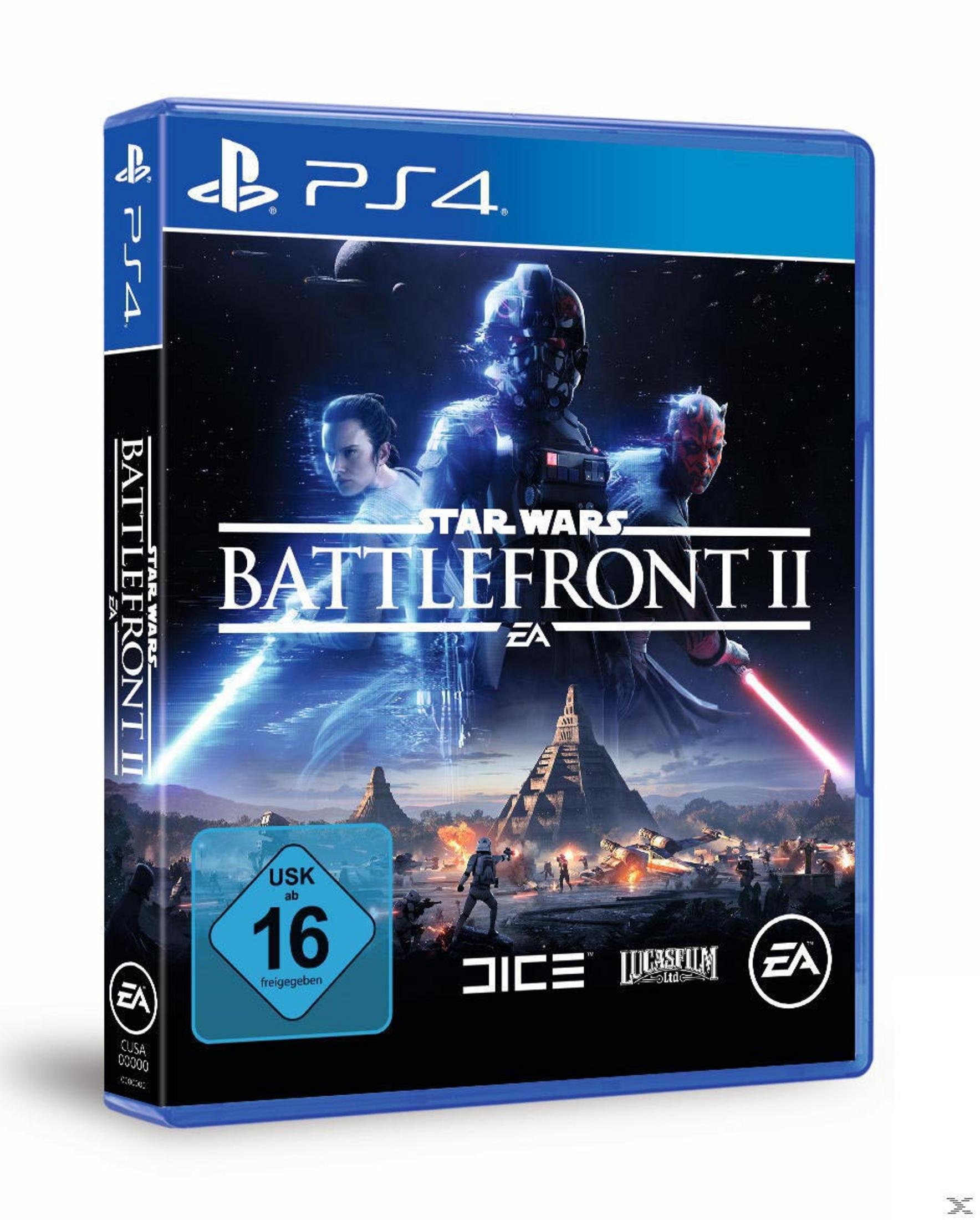 PS4-Spielbox: Star Wars Battlefront II, mit Charakteren und einer Weltraumbildszene.