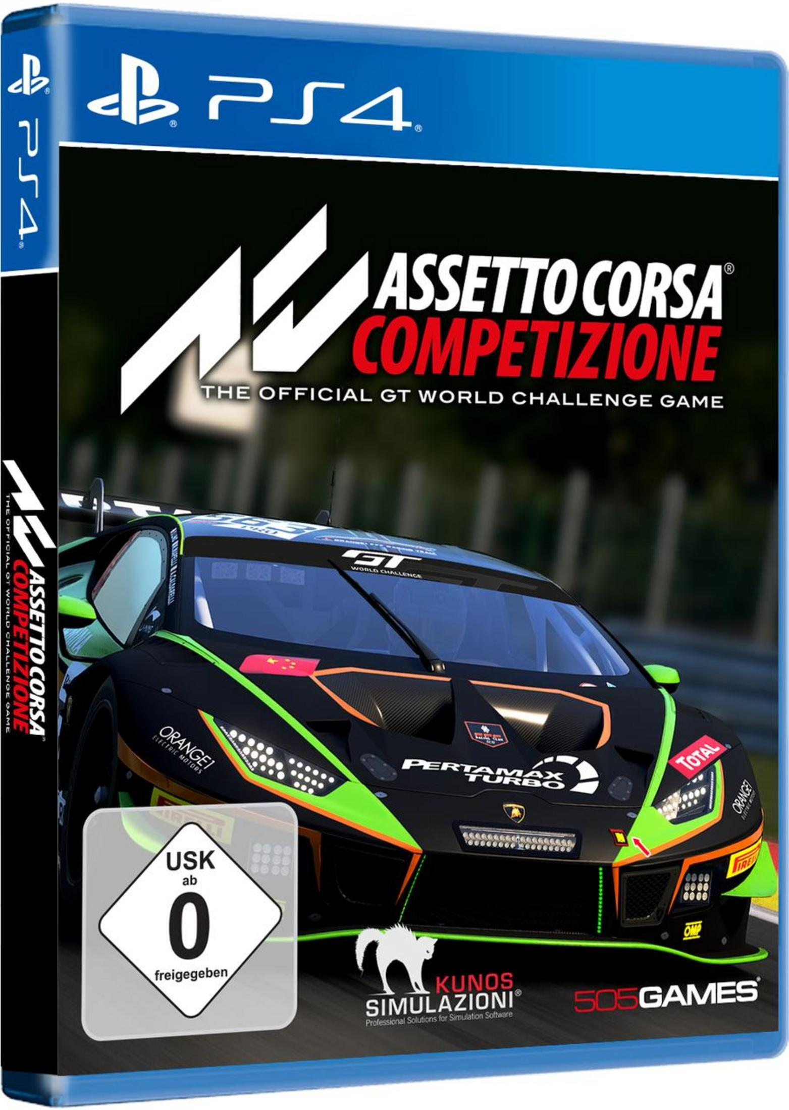 Spielverpackung: Assetto Corsa Competizione. Rennwagen auf dem Cover.