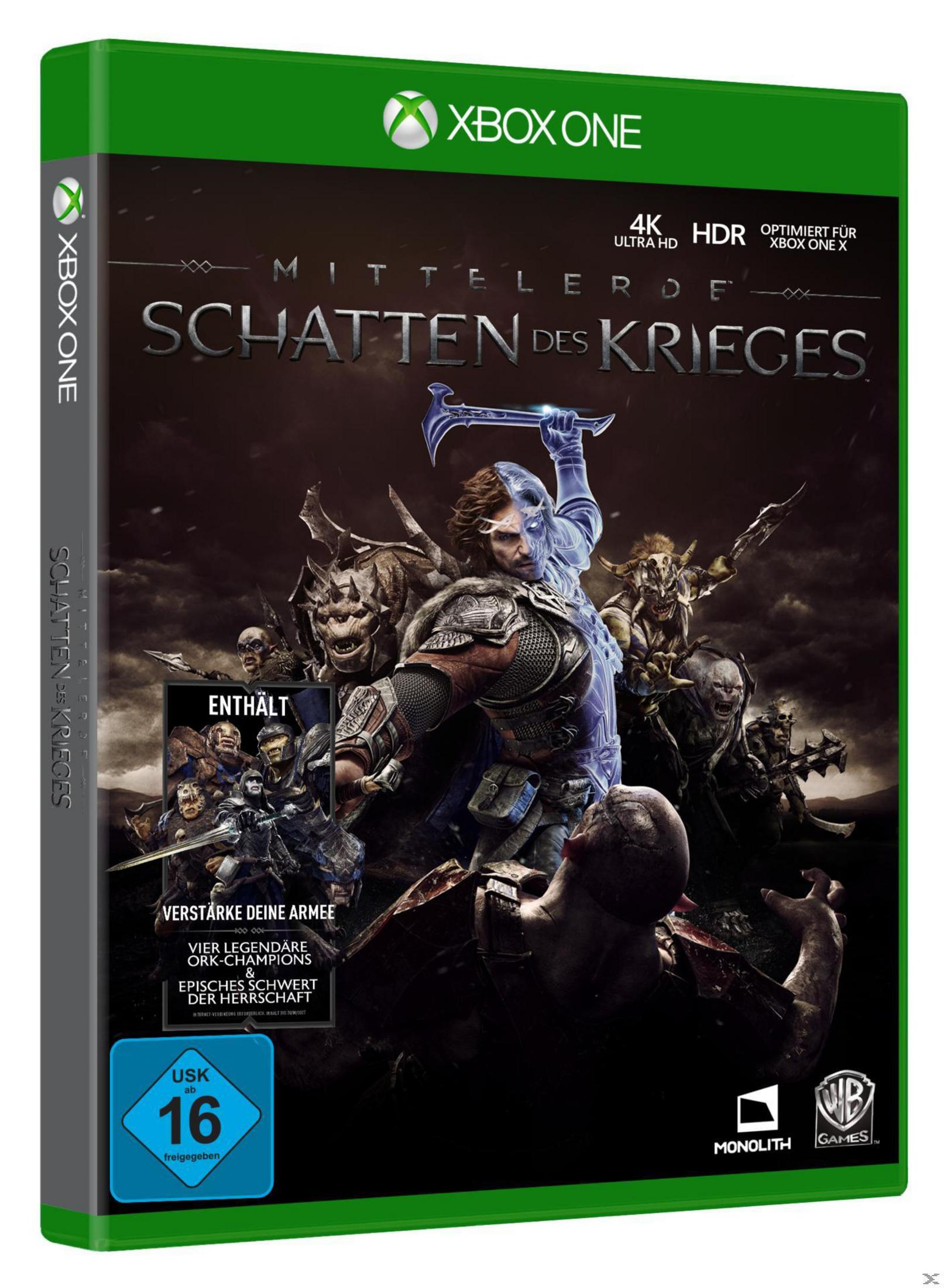 Mittelerde: Schatten des Krieges Spielhülle. Enthält Krieger und ein USK 16+ Label.