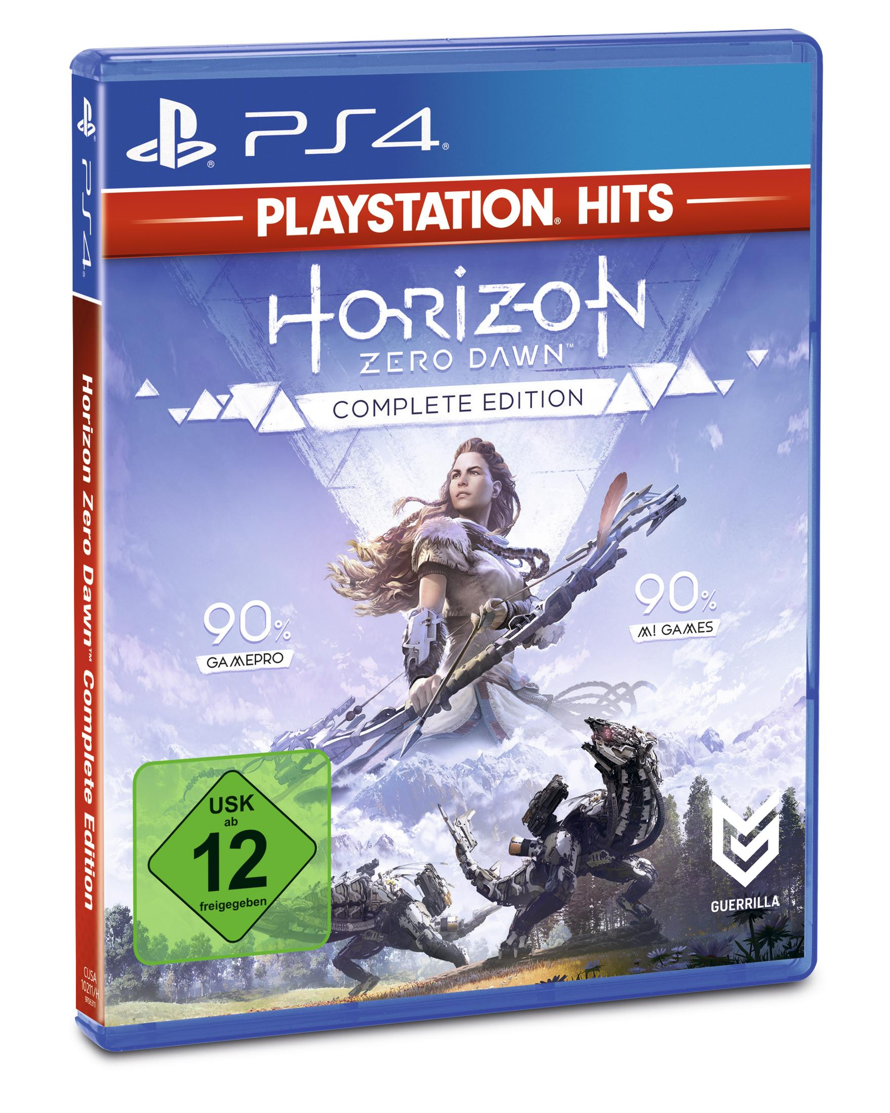 PS4-Spielbox: Horizon Zero Dawn Complete Edition, Frau mit Bogen auf dem Cover.