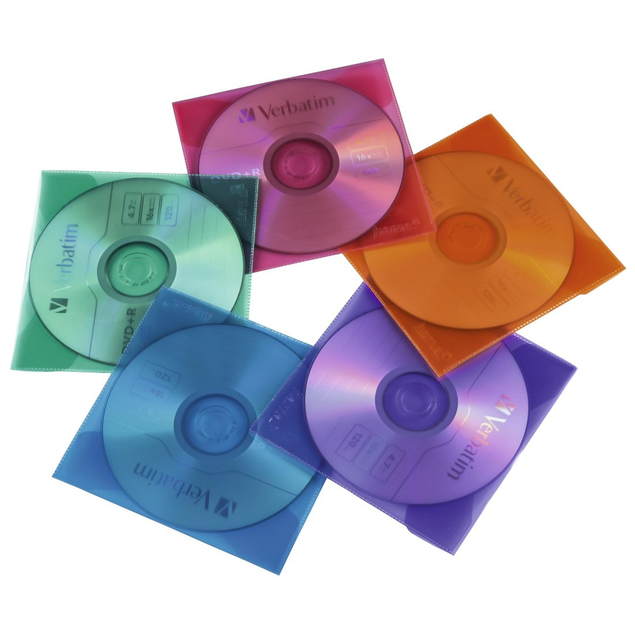 CD dans des pochettes en plastique. Des couleurs assorties de CD sont visibles.