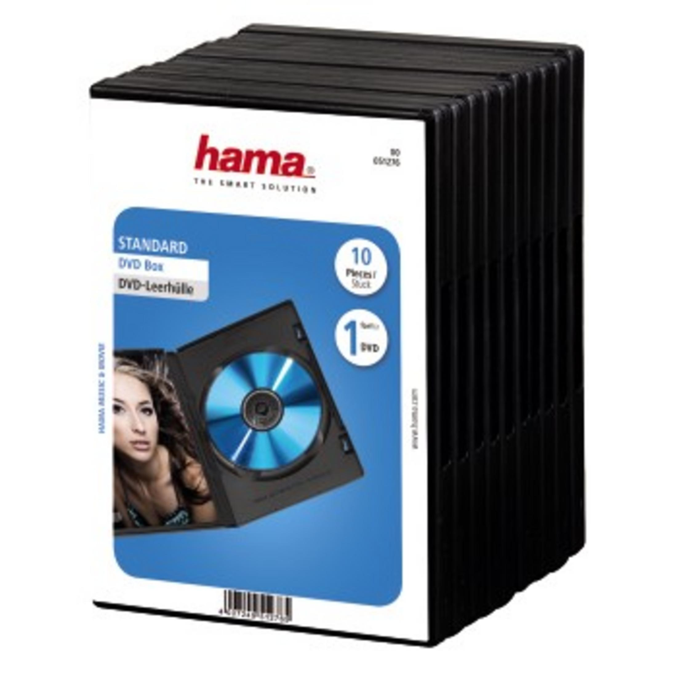 DVD-Box mit mehreren schwarzen Hüllen, eine offen mit blauer Disc.