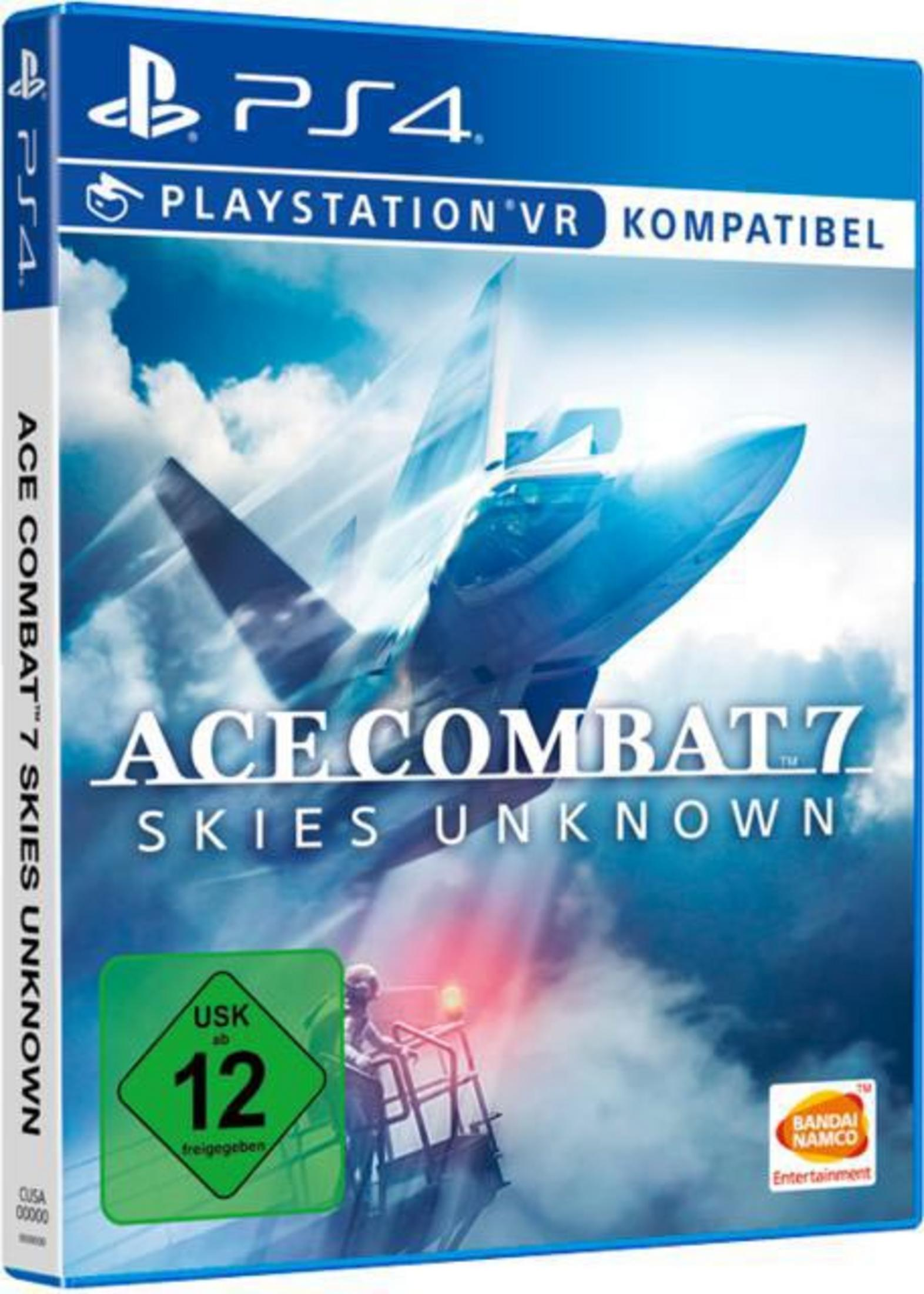 Okładka gry PS4: Ace Combat 7, myśliwiec w locie na tle błękitnego nieba.