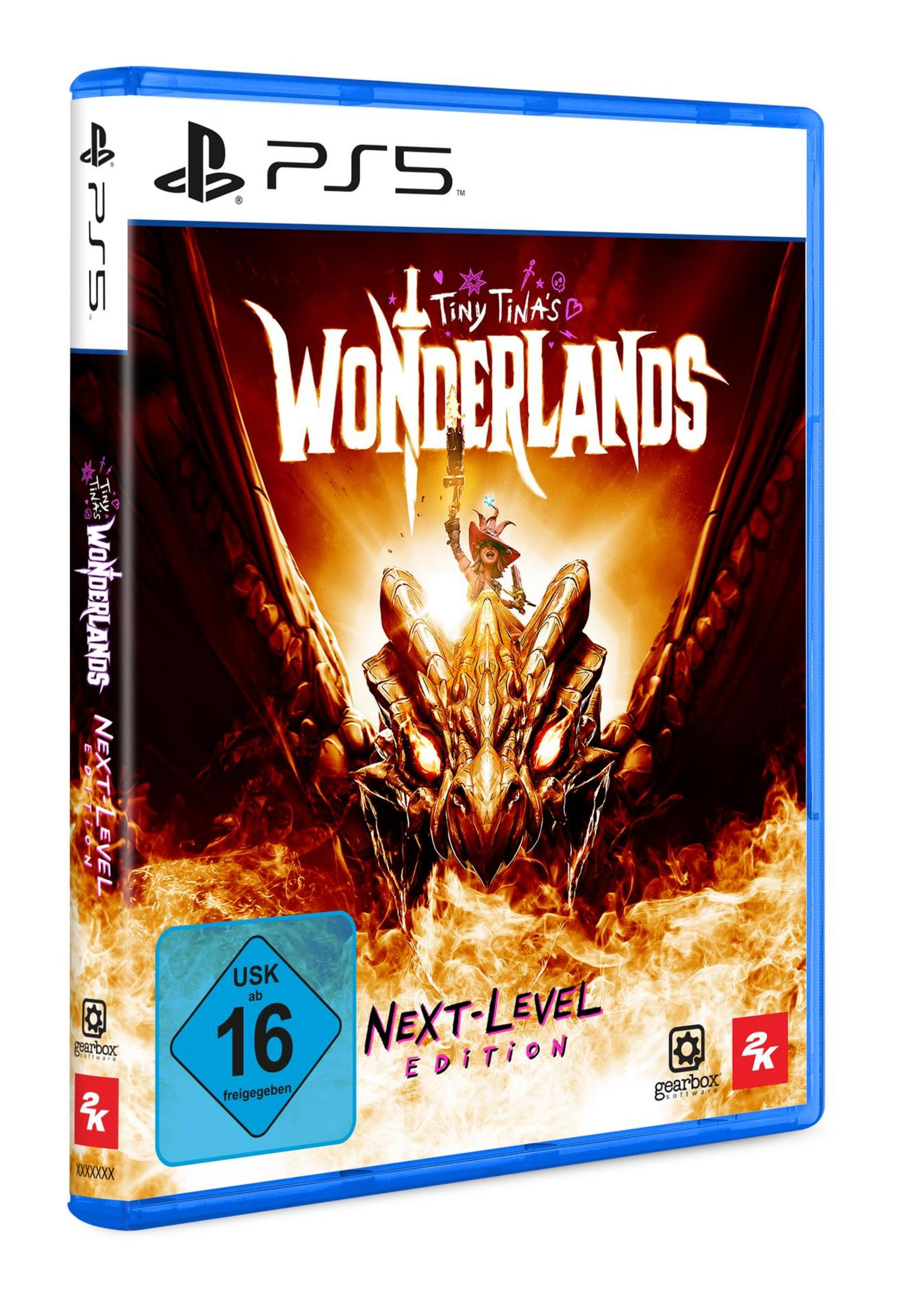 PS5-Spielhülle für Tiny Tina's Wonderlands: Next-Level Edition. Enthält Cover-Art eines Charakters.
