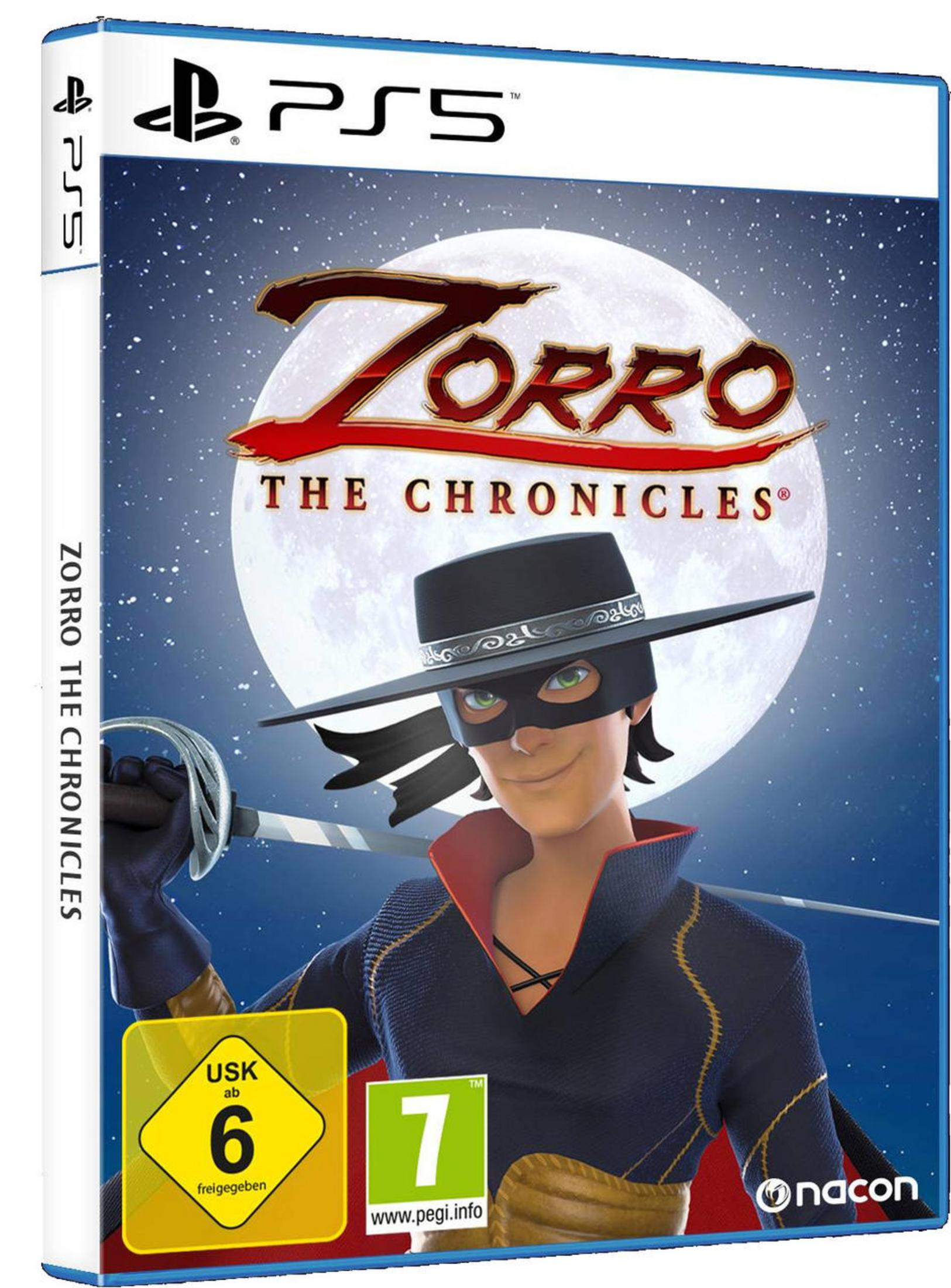 PS5-Spielbox. Zorro-Spiel-Cover-Art mit Zorro in schwarzer Maske und Umhang.