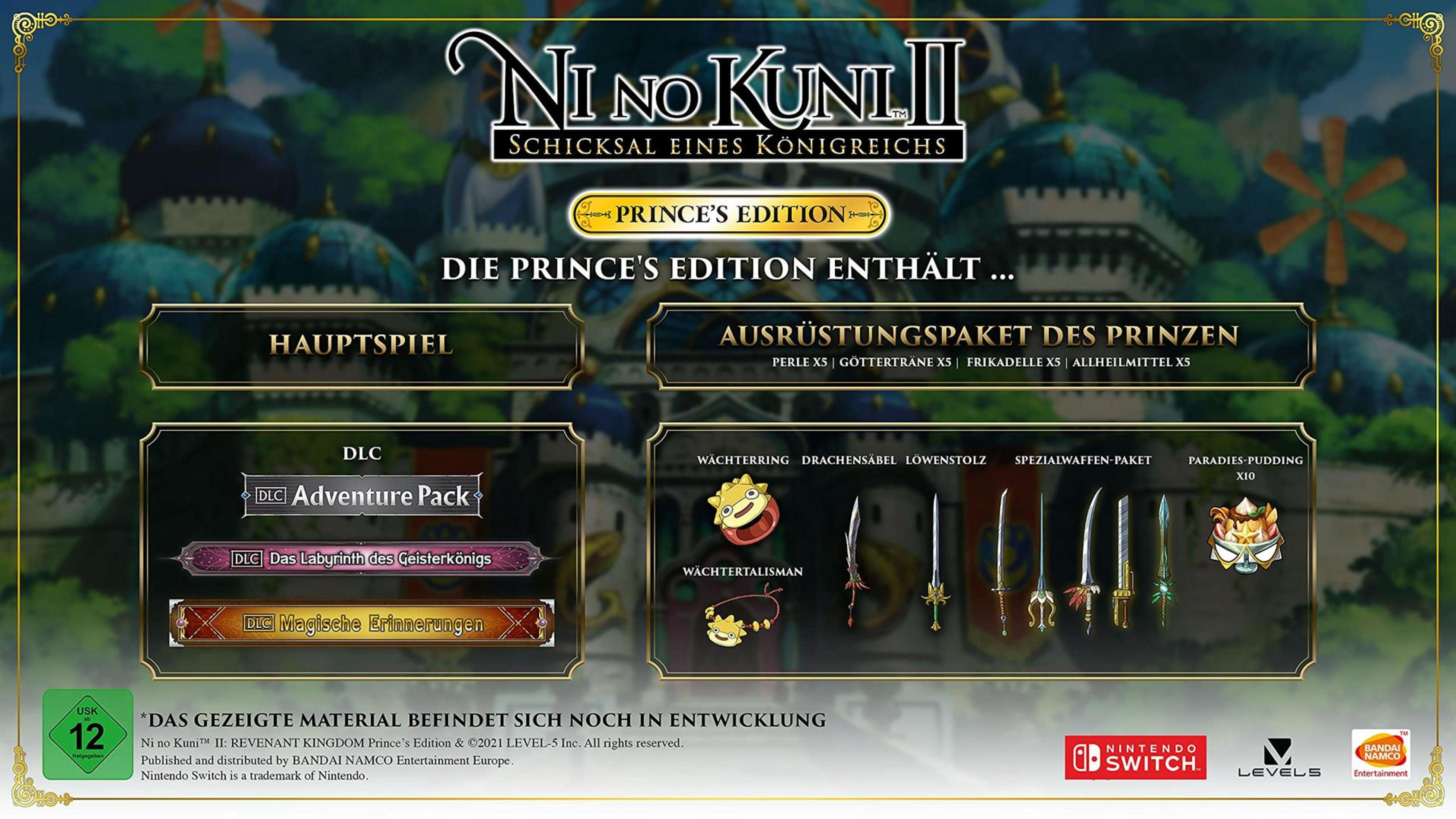 Spielbox mit deutschem Text. Verschiedene Gegenstände auf der Box wie Waffen und Charaktere.