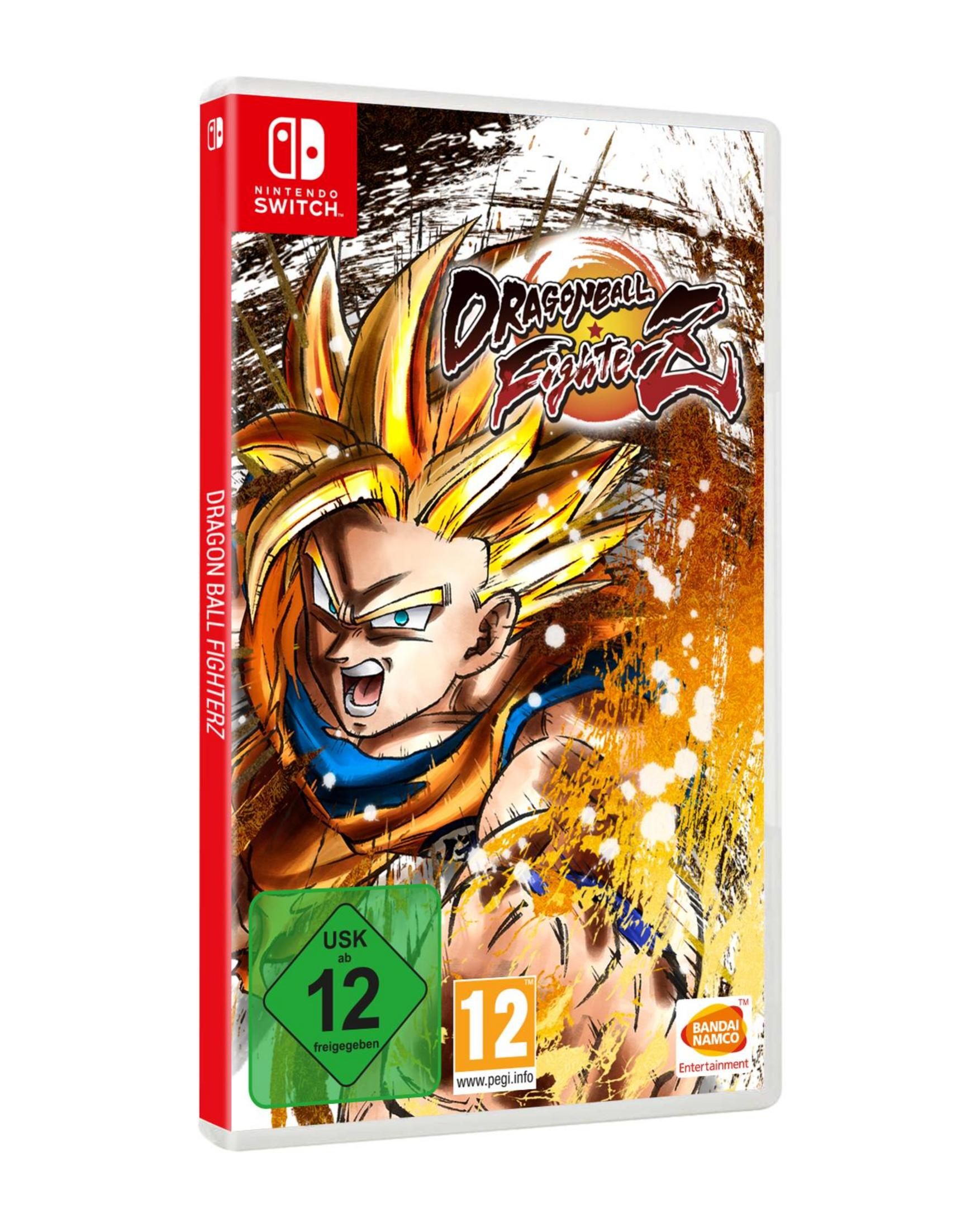 Dragon Ball FighterZ Spielhülle mit Goku. Rotes Nintendo Switch Logo oben links.