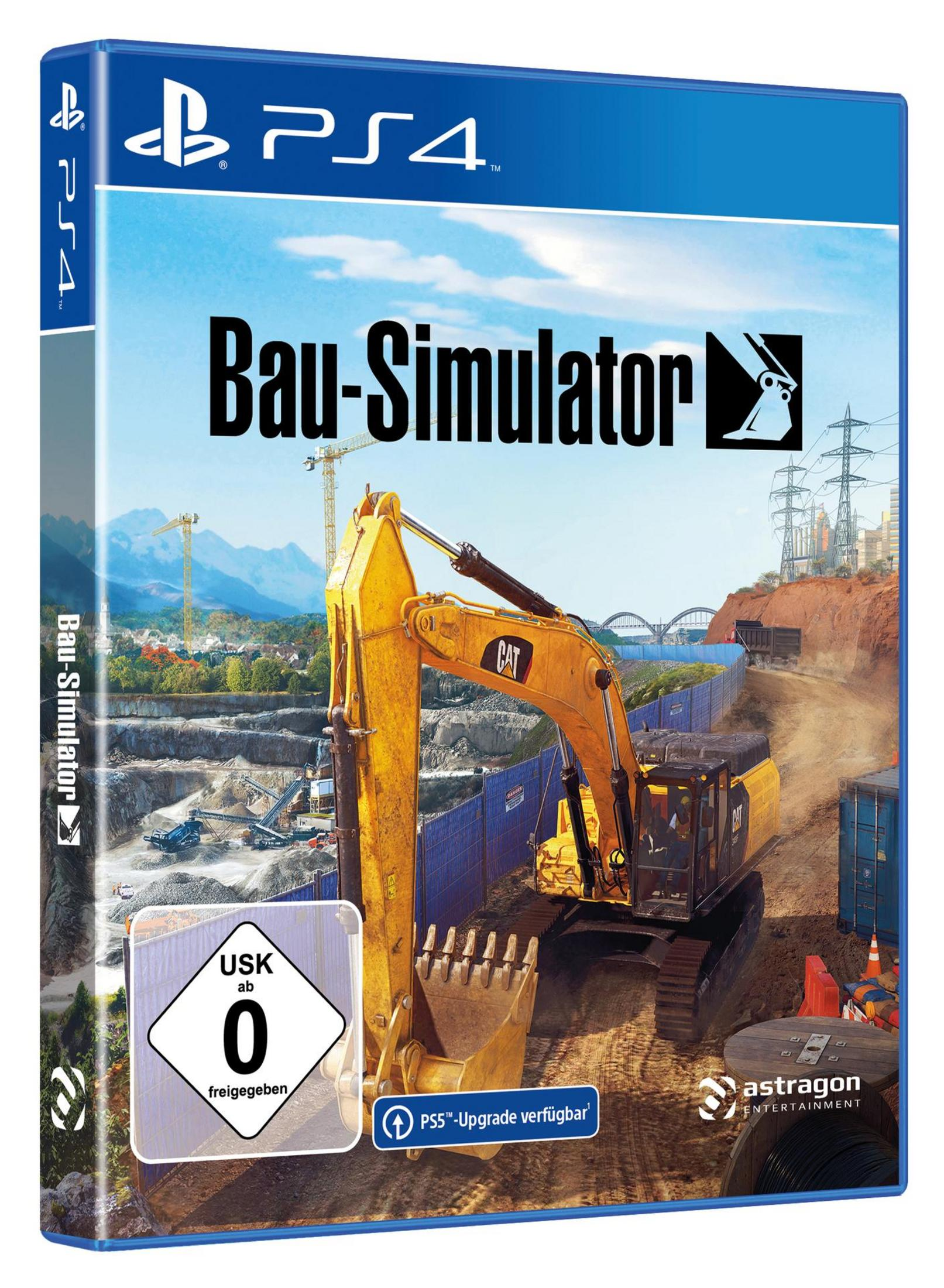 Bau-Simulator Videospielbox-Art, eine Baustellenszene mit einem gelben Bagger.
