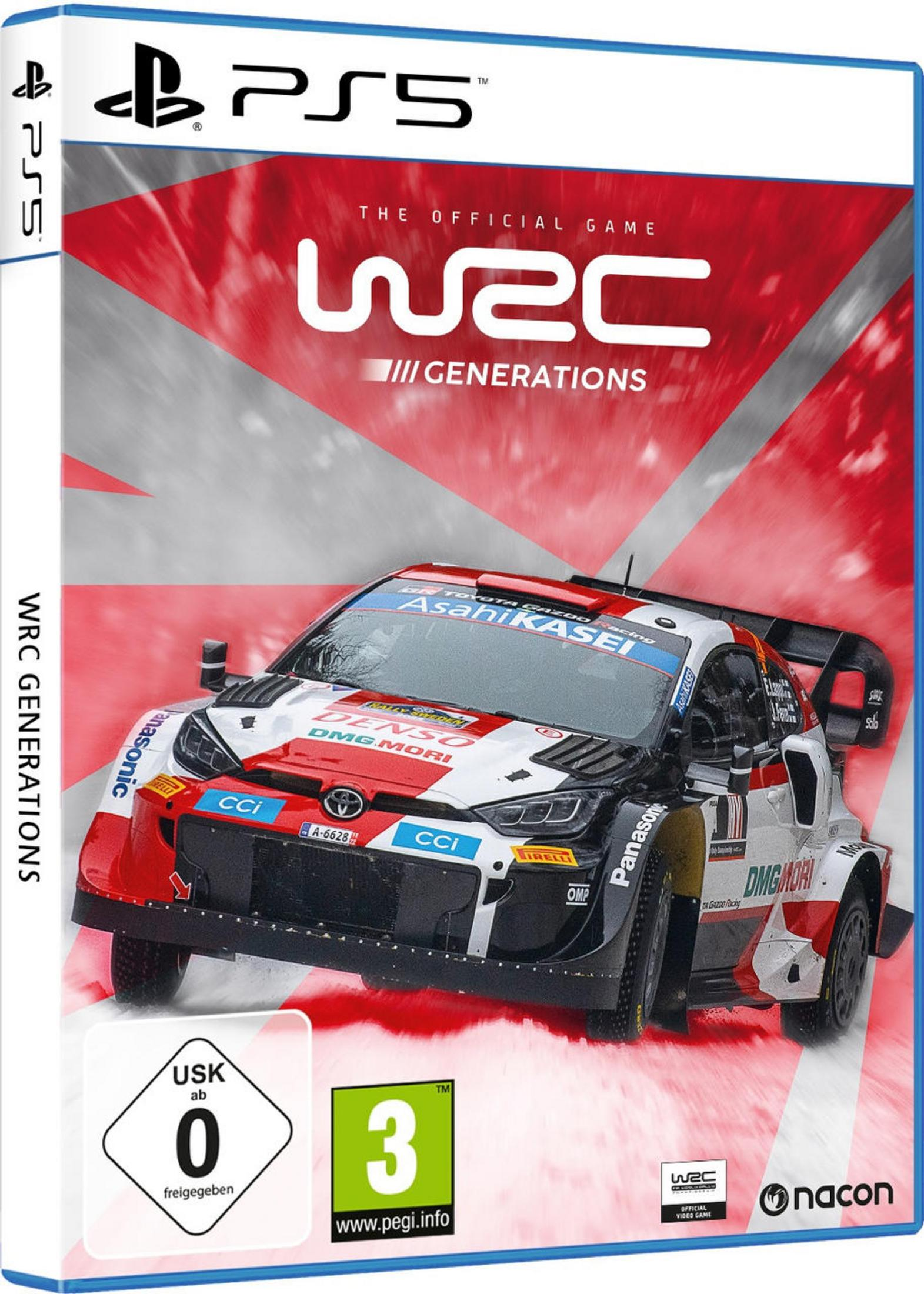 WRC Generations Videospielbox-Art, ein Rallye-Auto mit Text auf Schnee.