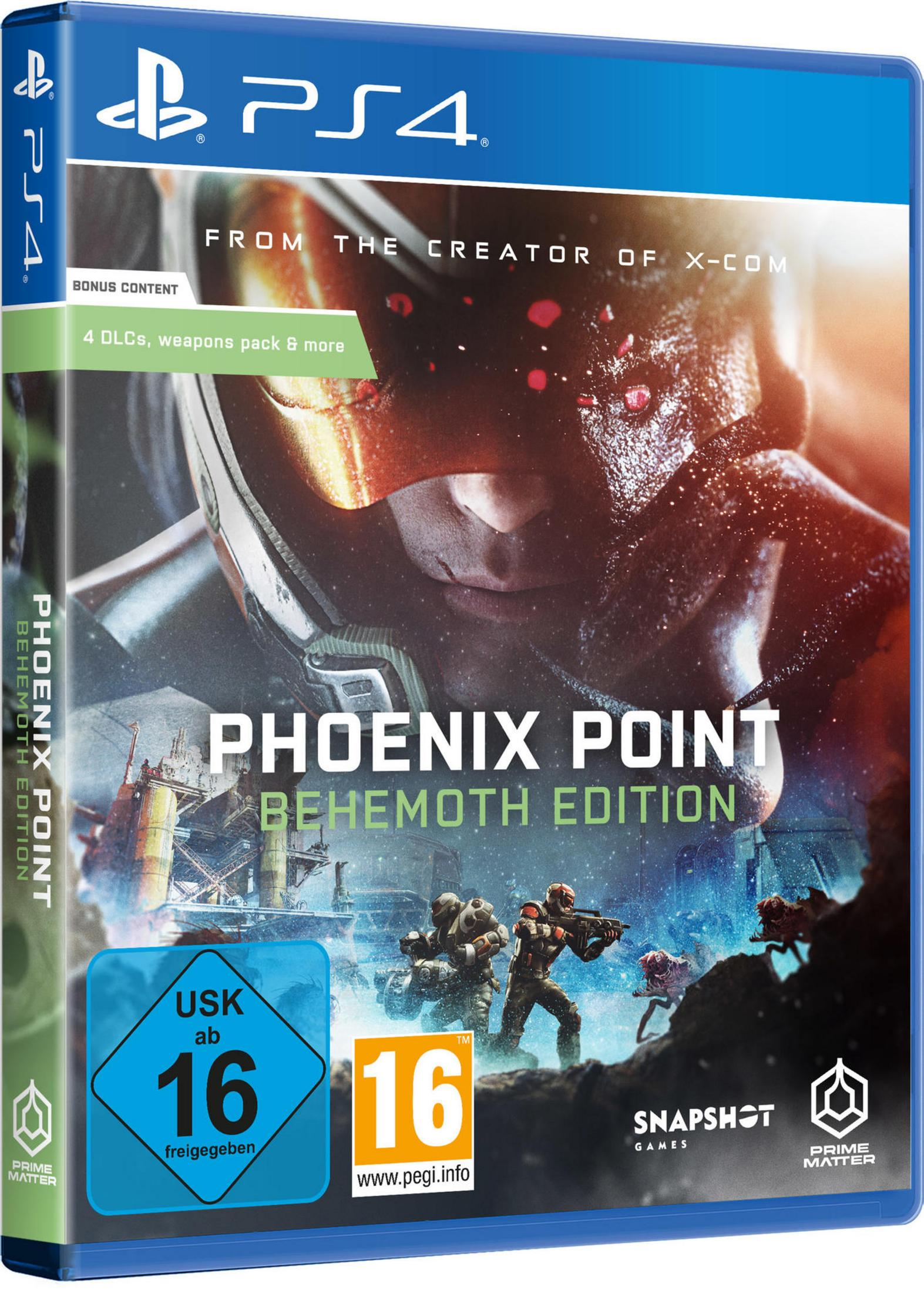 Spielbox-Art. Ein Mann mit Helm mit Spieletitel: Phoenix Point. Soldaten werden gezeigt, und ein Monster.