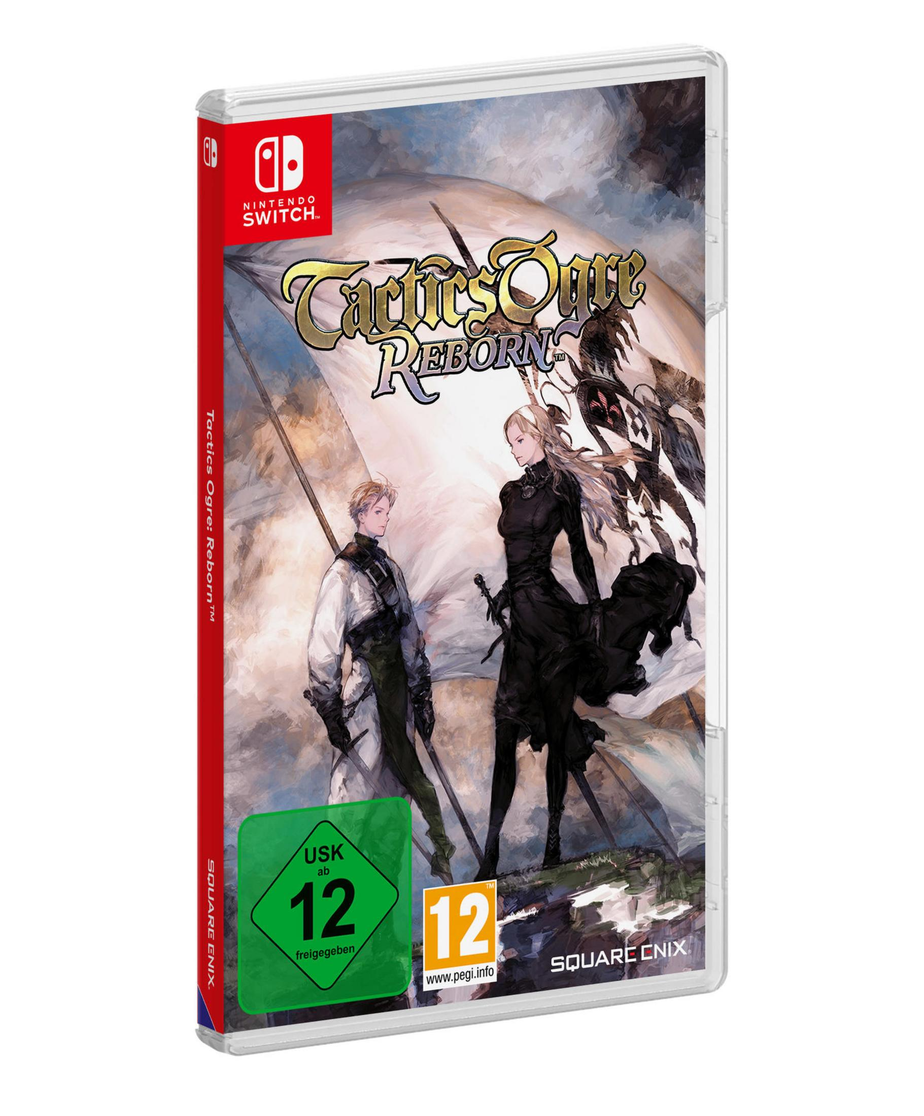 Ein Videospiel-Case. Das Cover zeigt einen Mann und eine Frau mit Schwertern. Es steht Tactics Ogre Reborn.