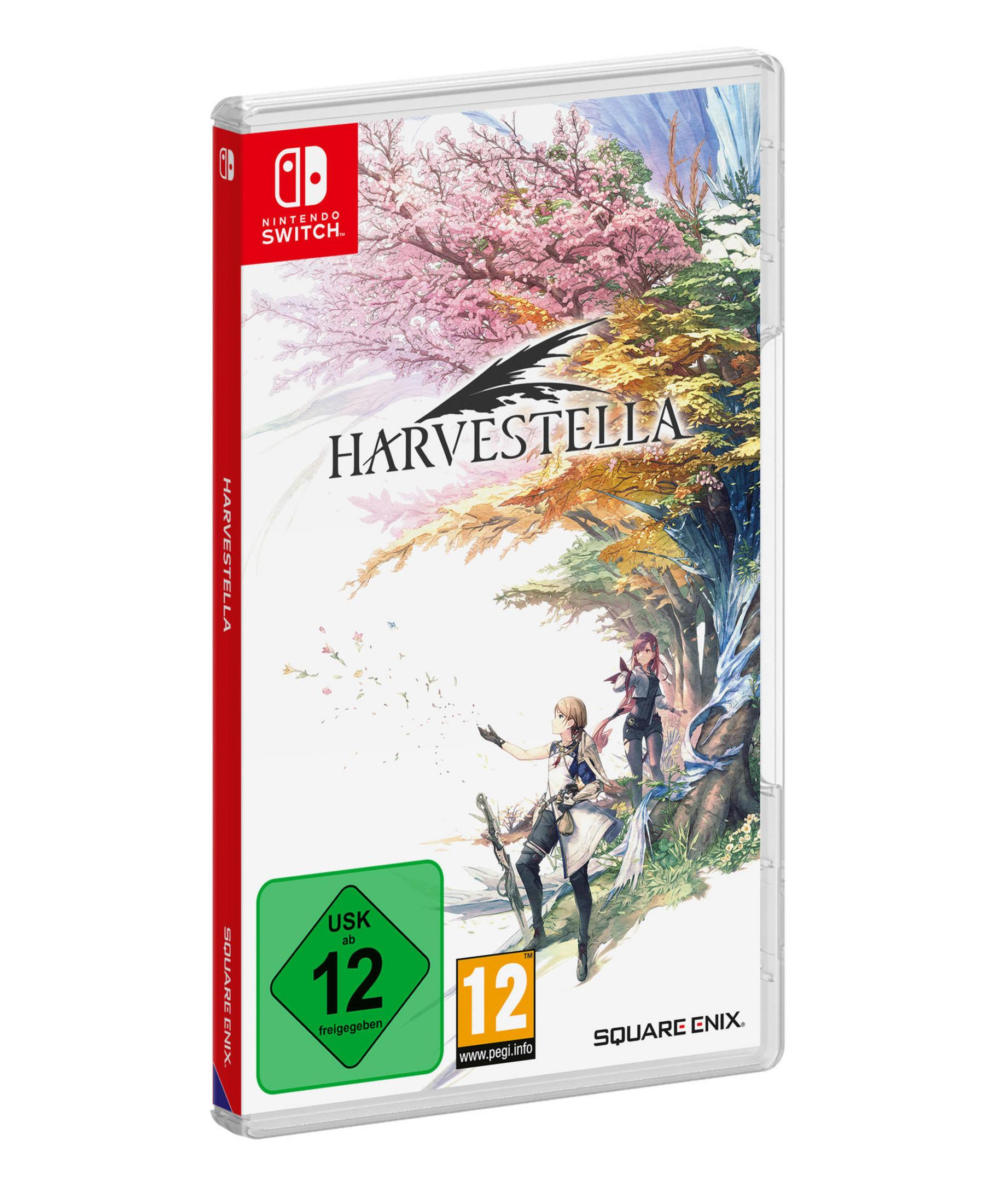 Spielcover: Harvestella, Switch, Fantasy-Charaktere auf Feld.