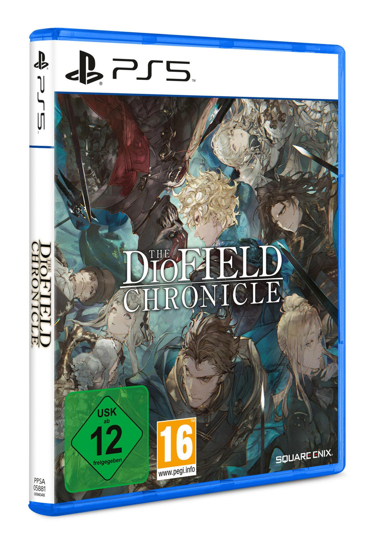 Die DioField Chronicle Spielbox für PS5, mit farbenfrohen Illustrationen.