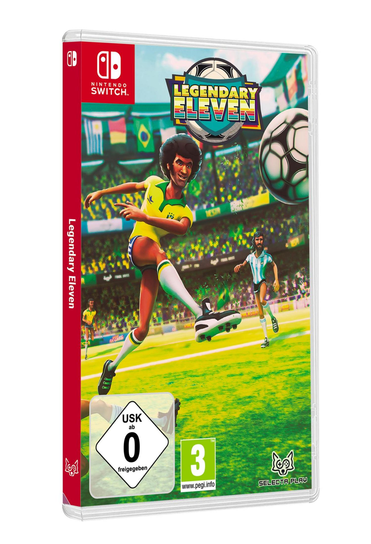 Nintendo Switch Spielbox für Legendary Eleven, Fußballspiel auf einem grünen Feld.