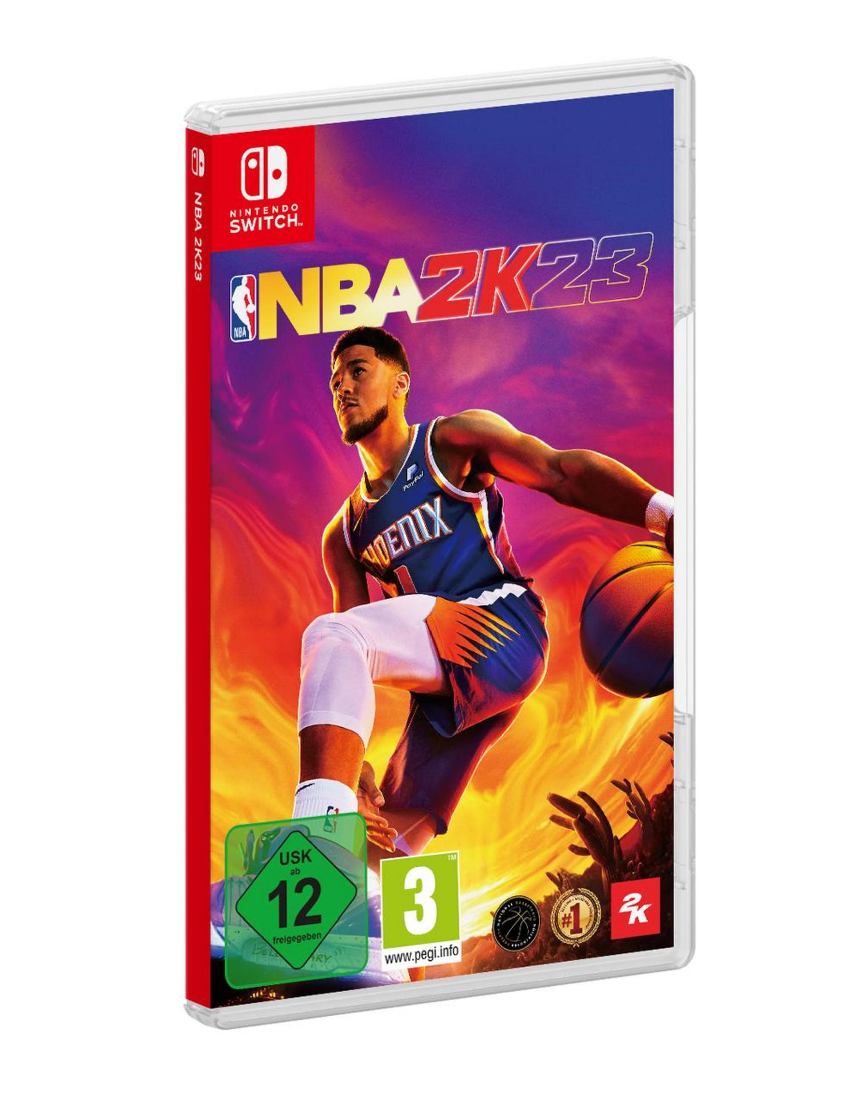 NBA 2K23-Spielbox mit einem Basketballspieler. Die Box ist rot und weiß.