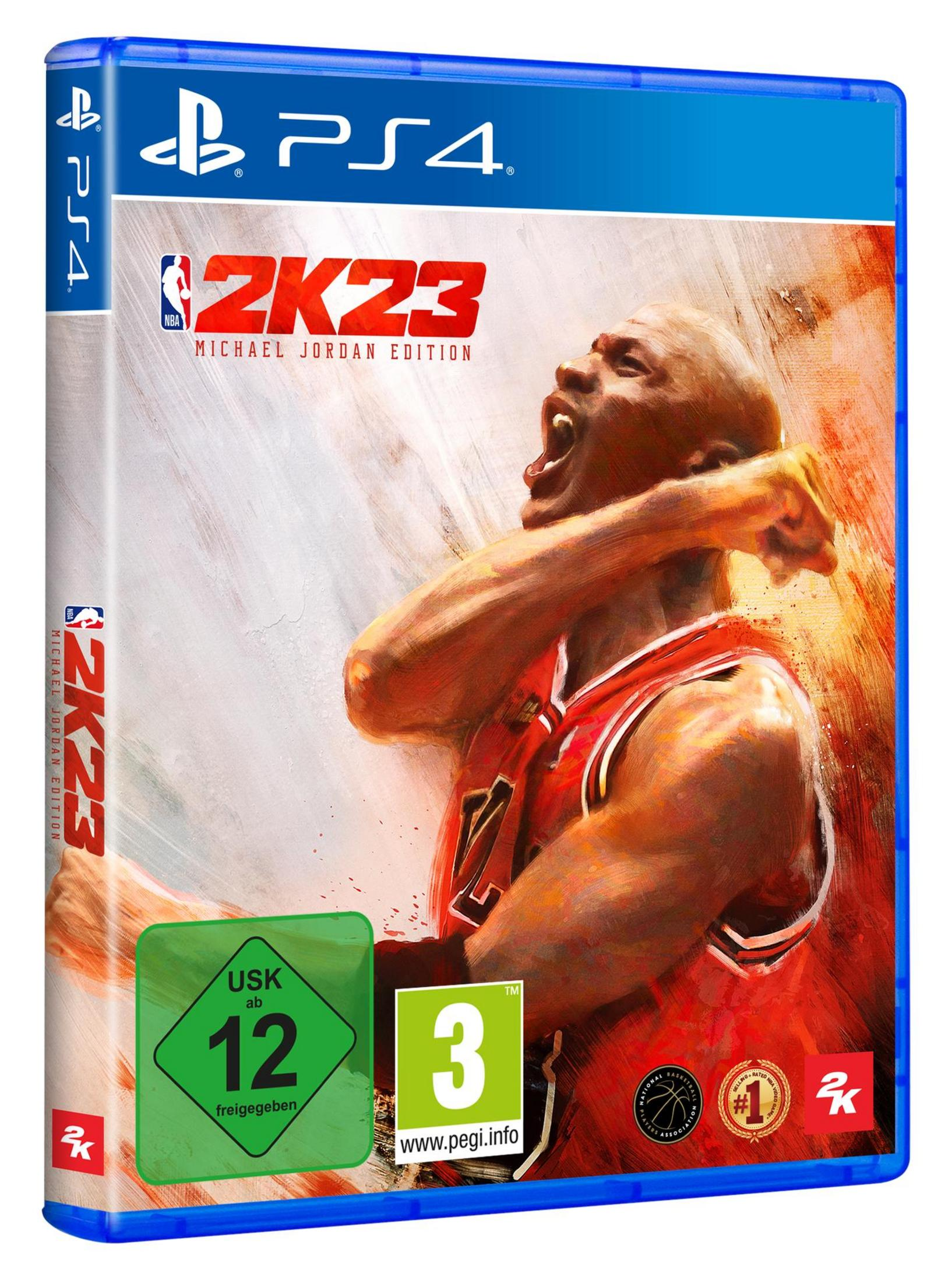 PS4-Spielhülle für 2K23 mit Michael Jordan auf dem Cover, in Rot und Weiß.