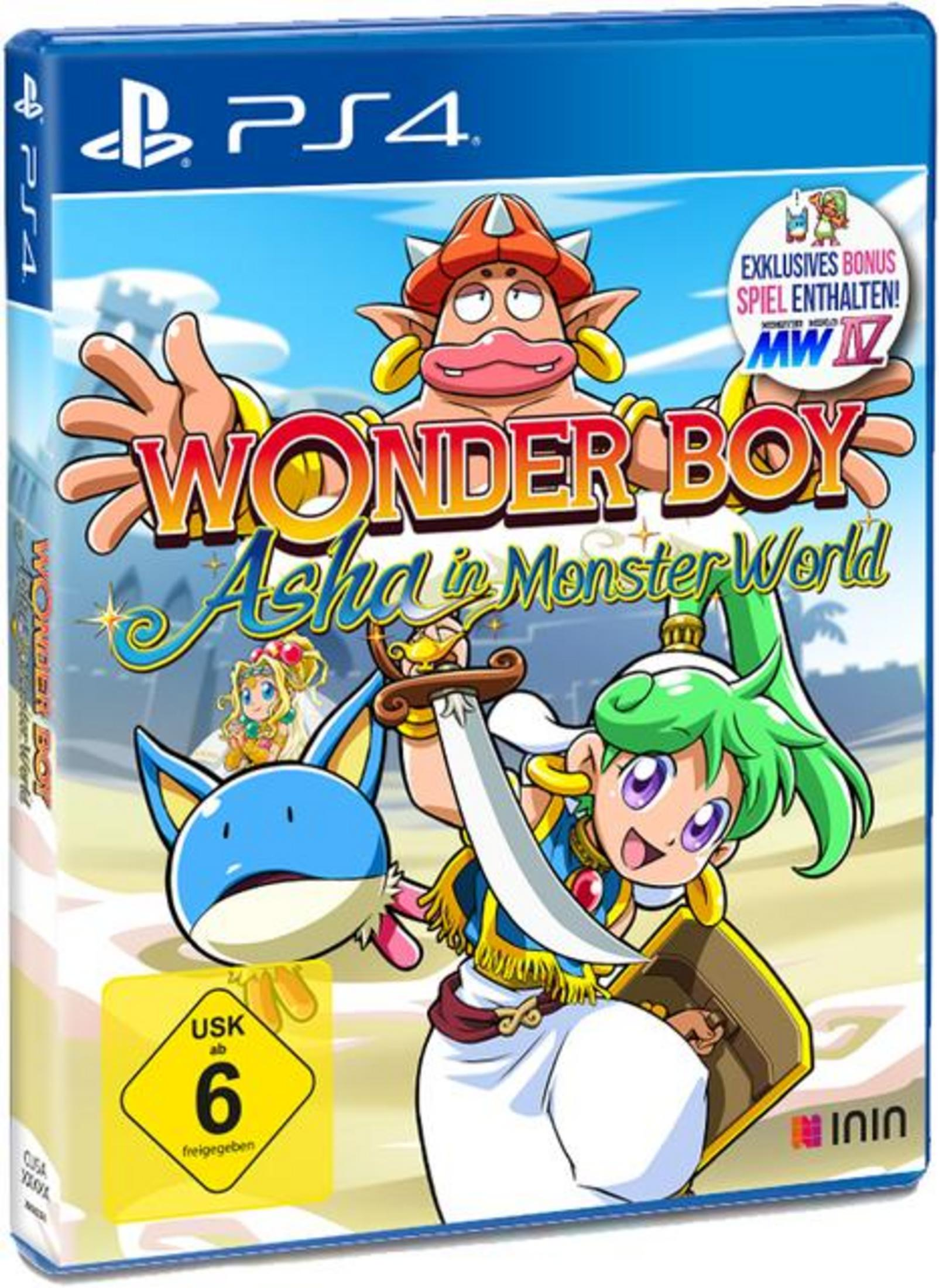 Spielbox-Art für Wonder Boy: Asha in Monster World, bunte Anime-Charaktere.