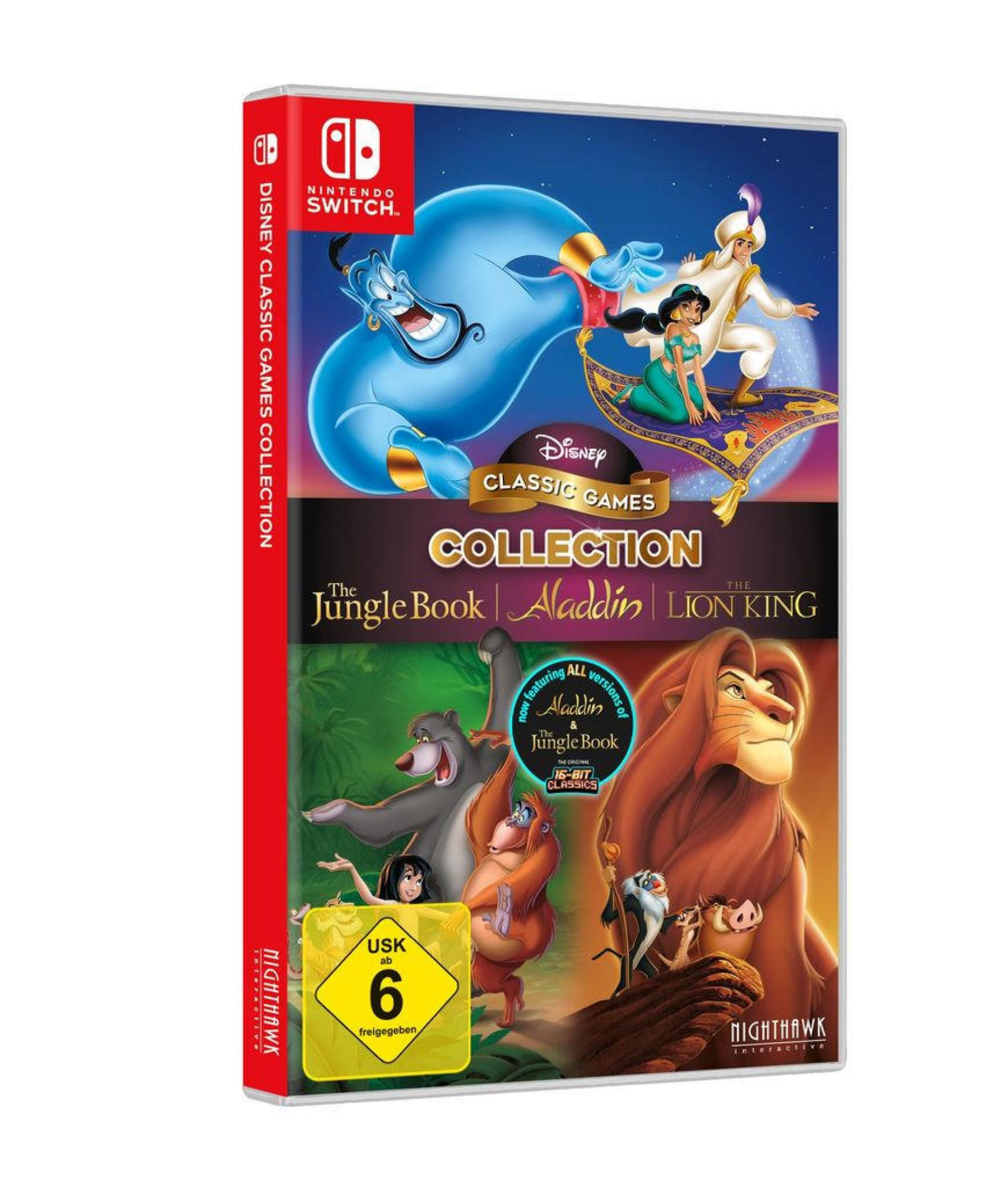Boîte de jeu Nintendo Switch, Collection de jeux classiques Disney avec Aladdin et Le Roi Lion.