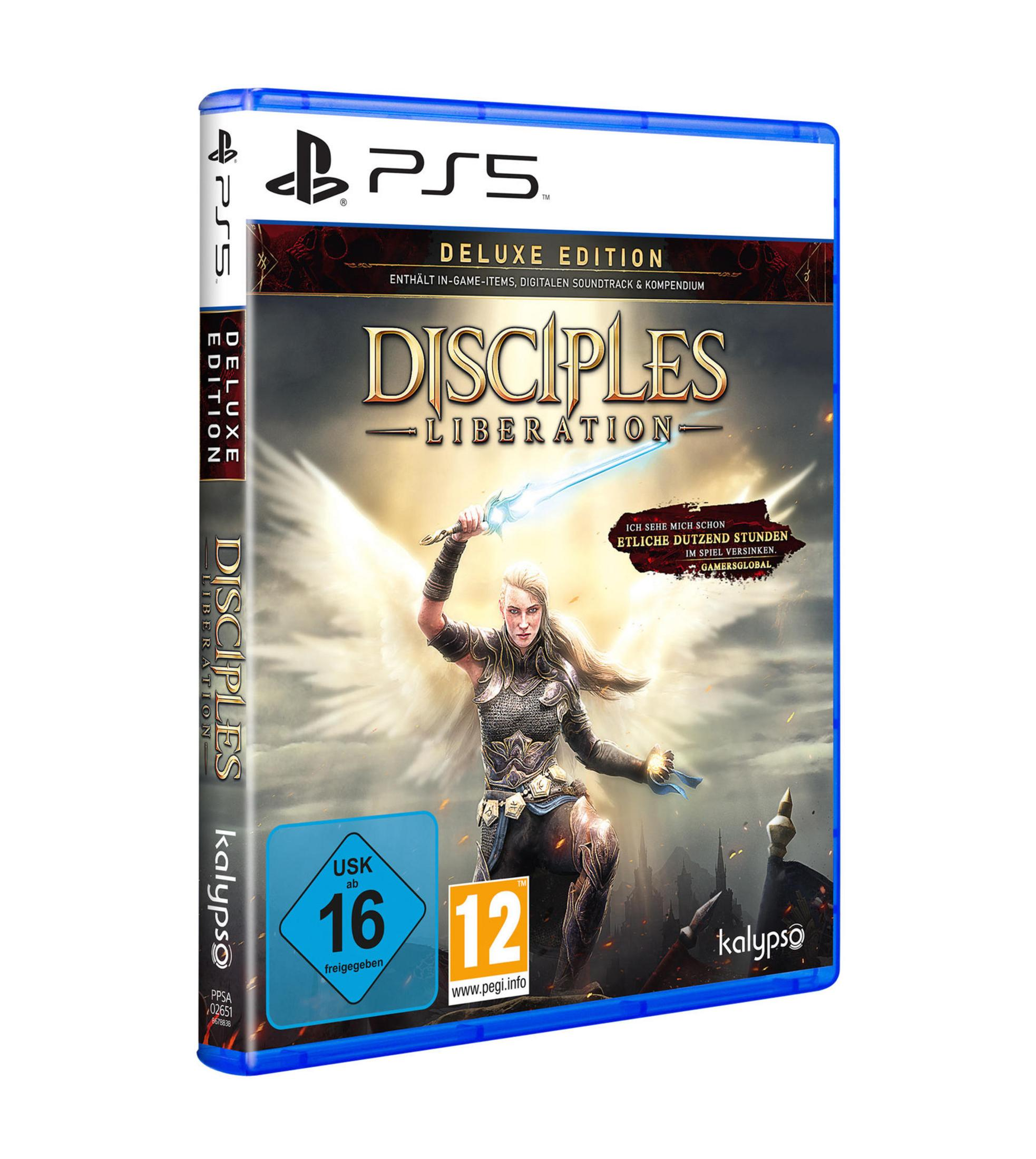 PS5 Spielhülle. Frau mit Schwert und Flügeln auf dem Cover. Deluxe Edition Titel.