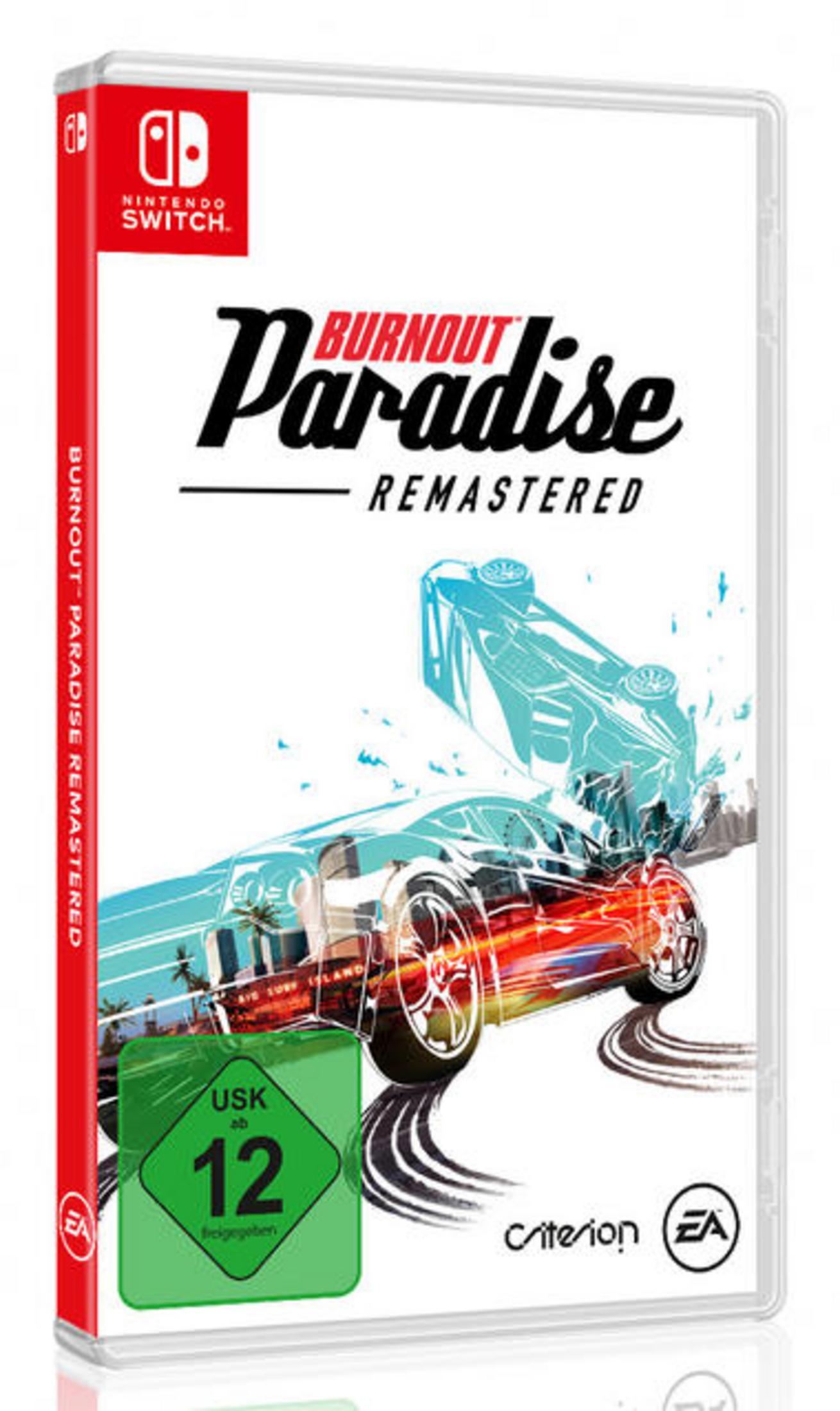 Opakowanie gry Burnout Paradise Remastered. Samochód jest pokazany na okładce gry.