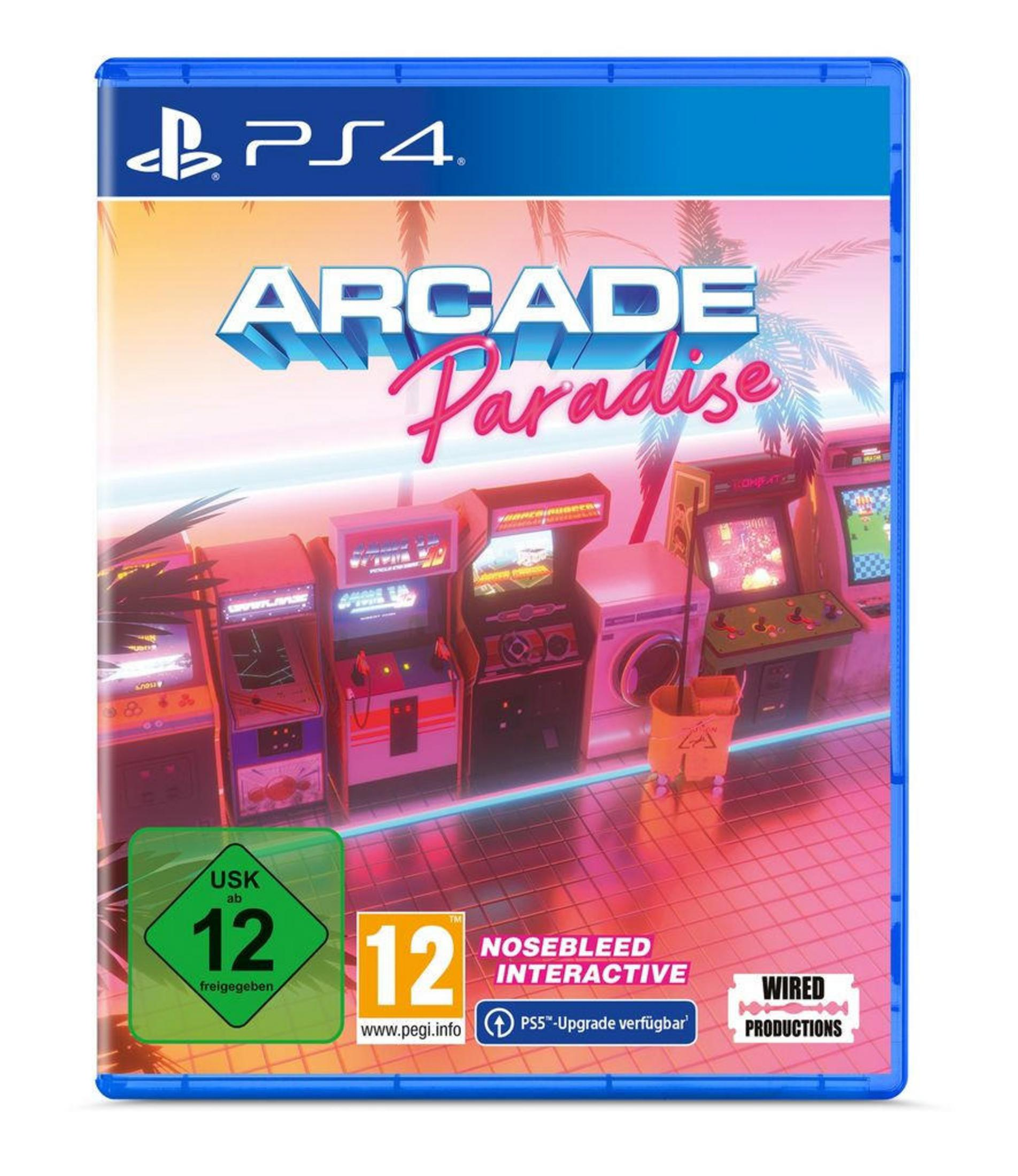 Boîte de jeu pour Arcade Paradise. Elle présente des bornes d'arcade et le logo du jeu.