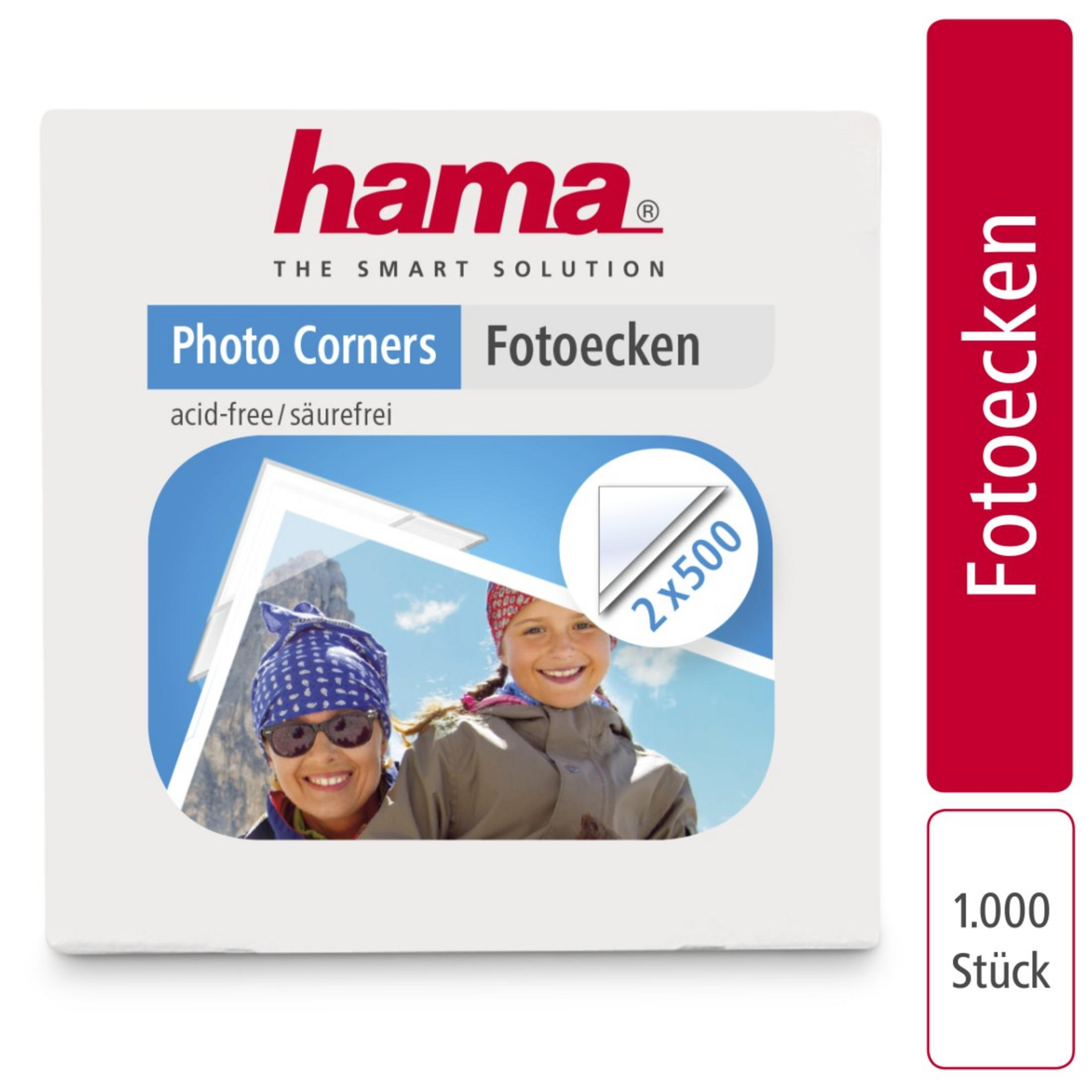 Hama Fotoecken in einer Box, mit zwei lächelnden Personen auf der Vorderseite.
