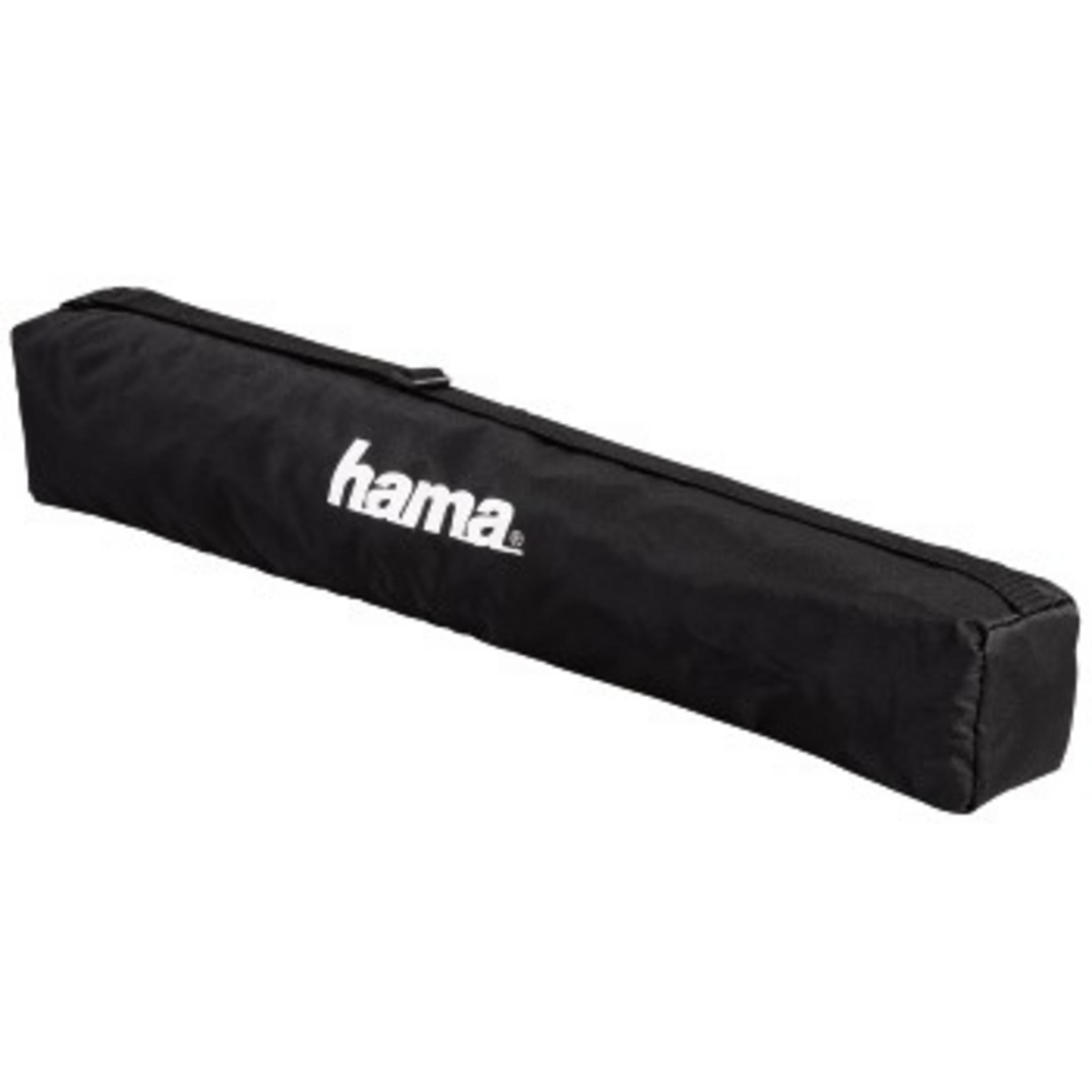 Schwarze Hama-Tragetasche für ein Stativ, mit dem Markennamen 'hama' in Weiß.