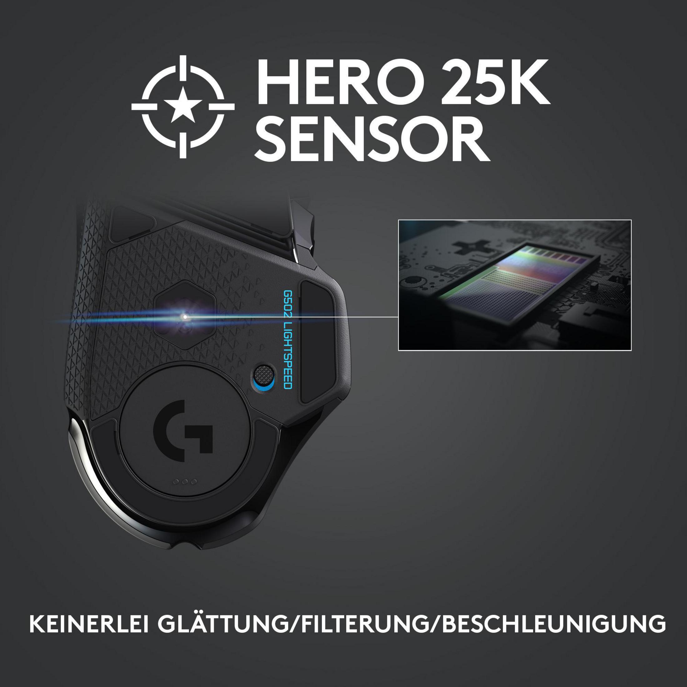 Mouse gaming Logitech. Mouse nero con sensore Hero 25K.