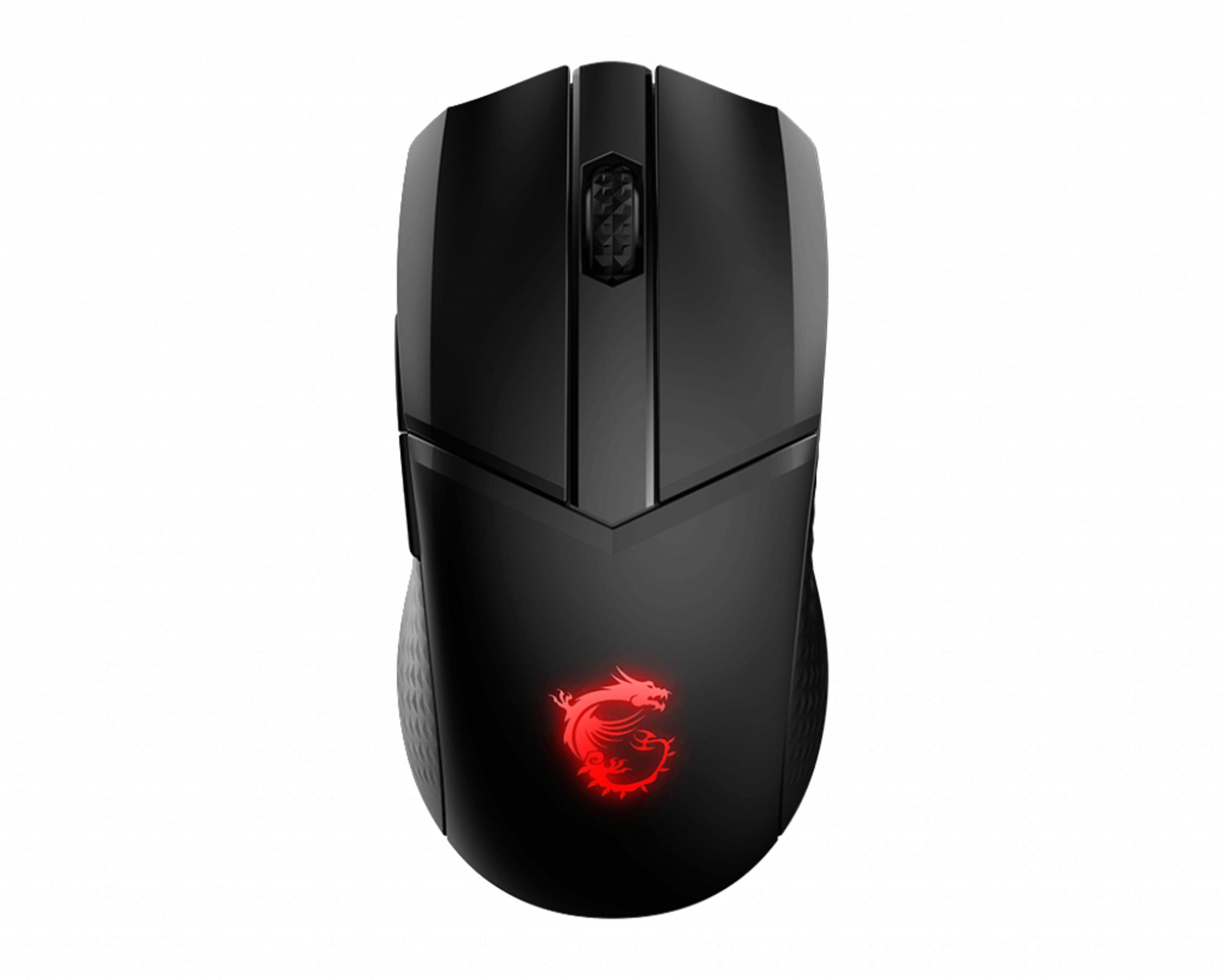 Ratón gaming MSI negro. Tiene un logo de dragón rojo que se ilumina.
