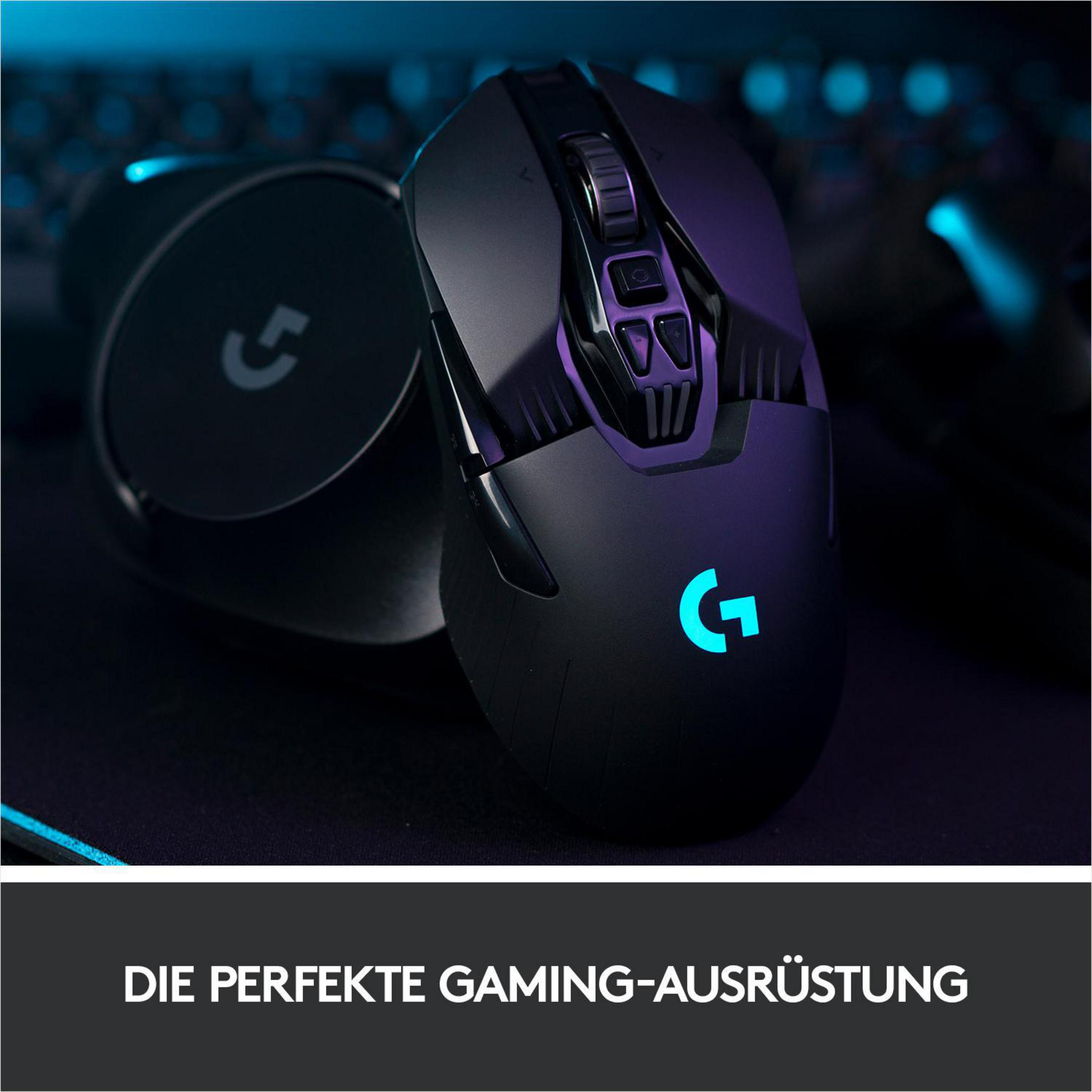 Due mouse da gioco neri con un bagliore blu. Il testo in basso dice 'L'ATTREZZATURA DA GIOCO PERFETTA'.