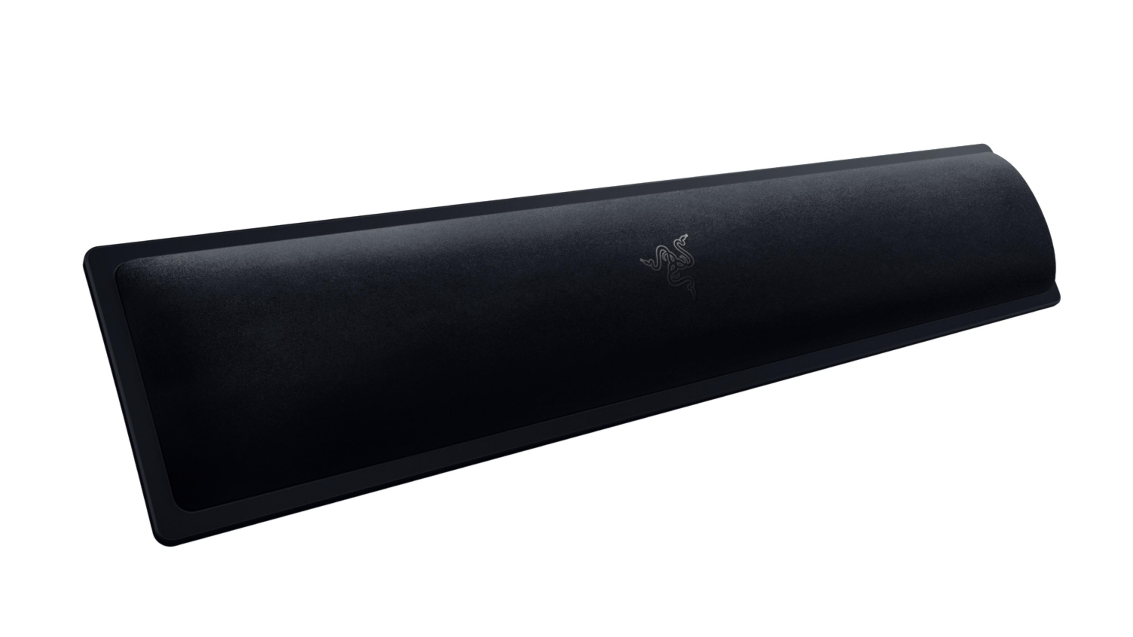 Un repose-poignet Razer noir sur fond blanc avec le logo Razer.