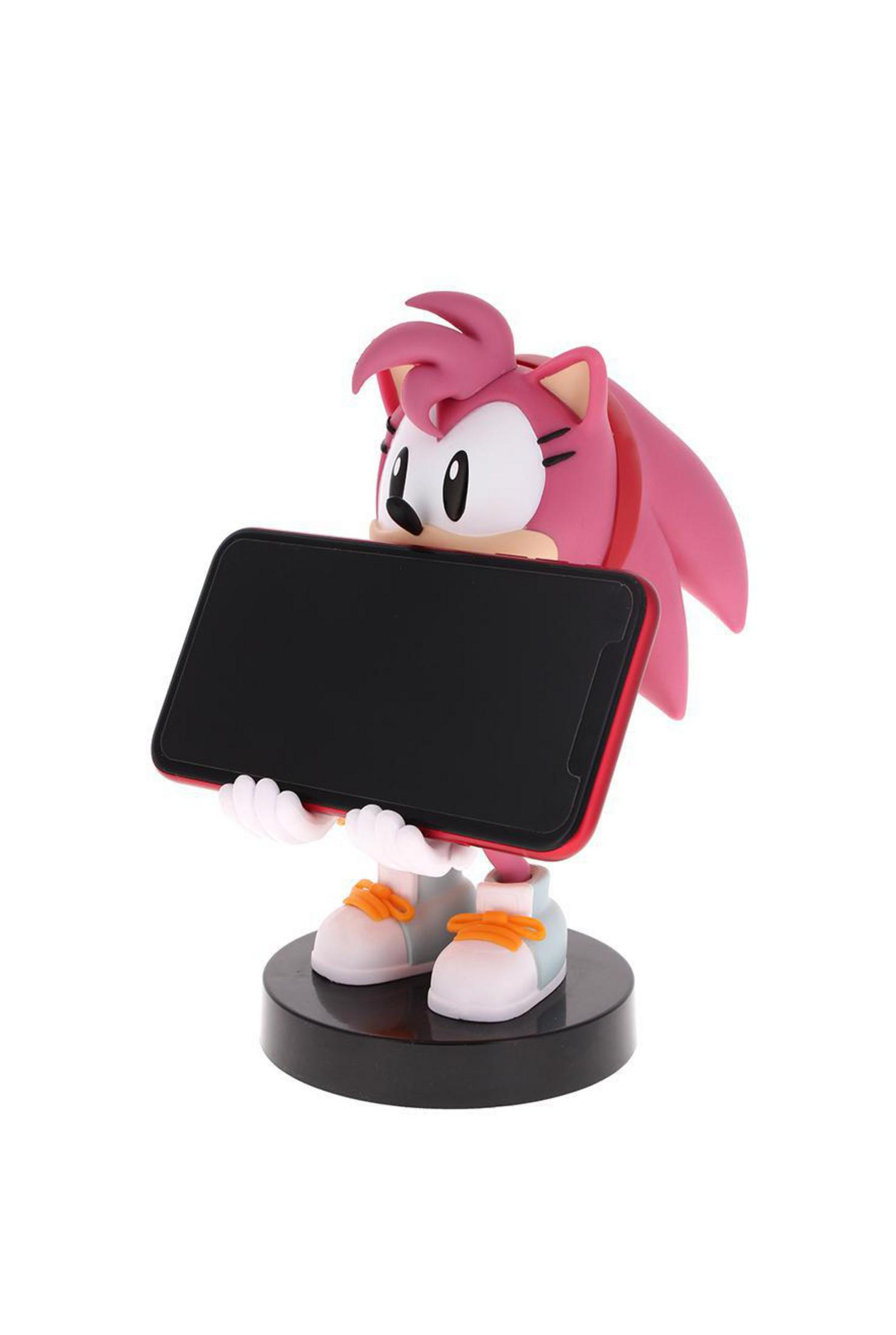 Figura di Amy Rose che tiene un telefono. Figura di riccio rosa su una base nera, che tiene un telefono nero.
