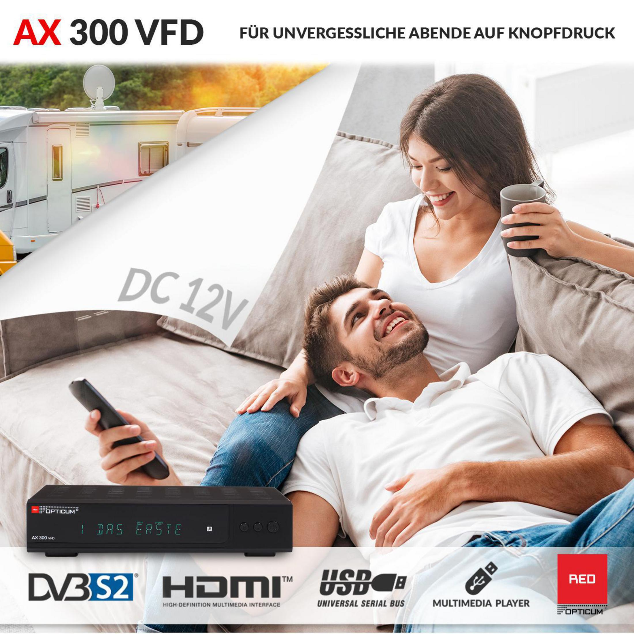 RED OPTICUM Sat alphanumerischem DVB-S2, VFD I mit (HDTV, HD-TV 12 schwarz) - AX DVB-S2 Receiver DVB-S, Display 300 Receiver V Satelliten-Receiver Digitaler