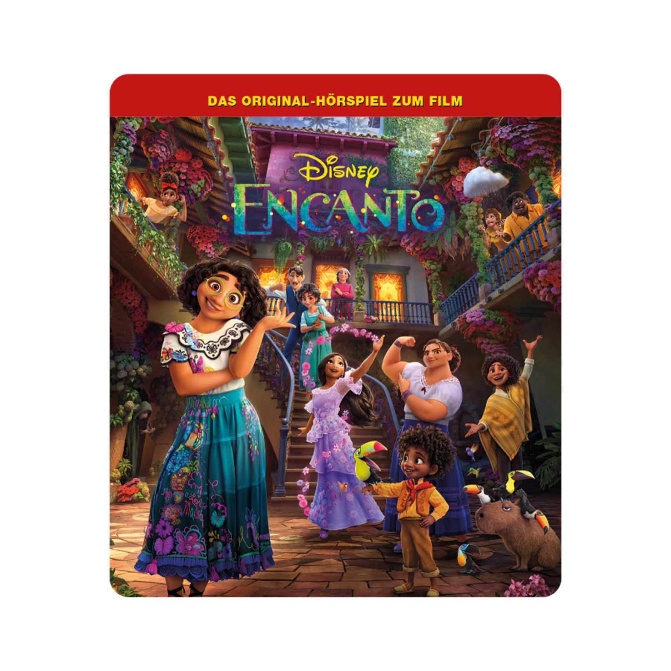 Encanto DVD-Hülle mit Charakteren aus dem Film in einer farbenfrohen Umgebung. Titel und Disney-Logo sichtbar.