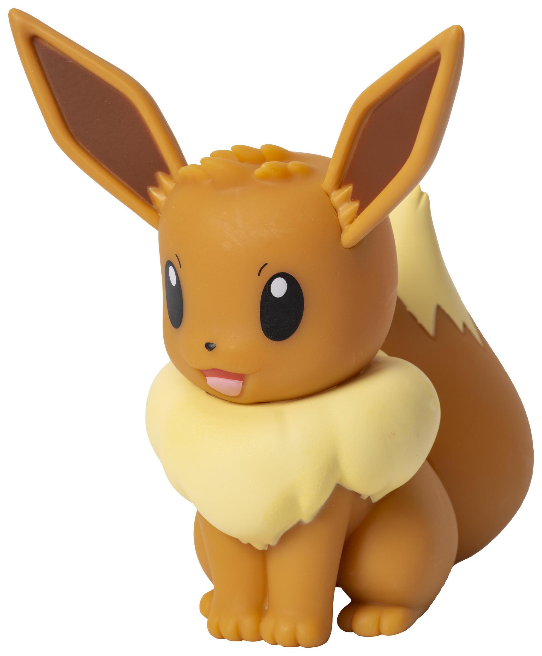 Eevee Pokémon-Figur in Sitzpose, mit lächelndem Gesicht und heraushängender Zunge.
