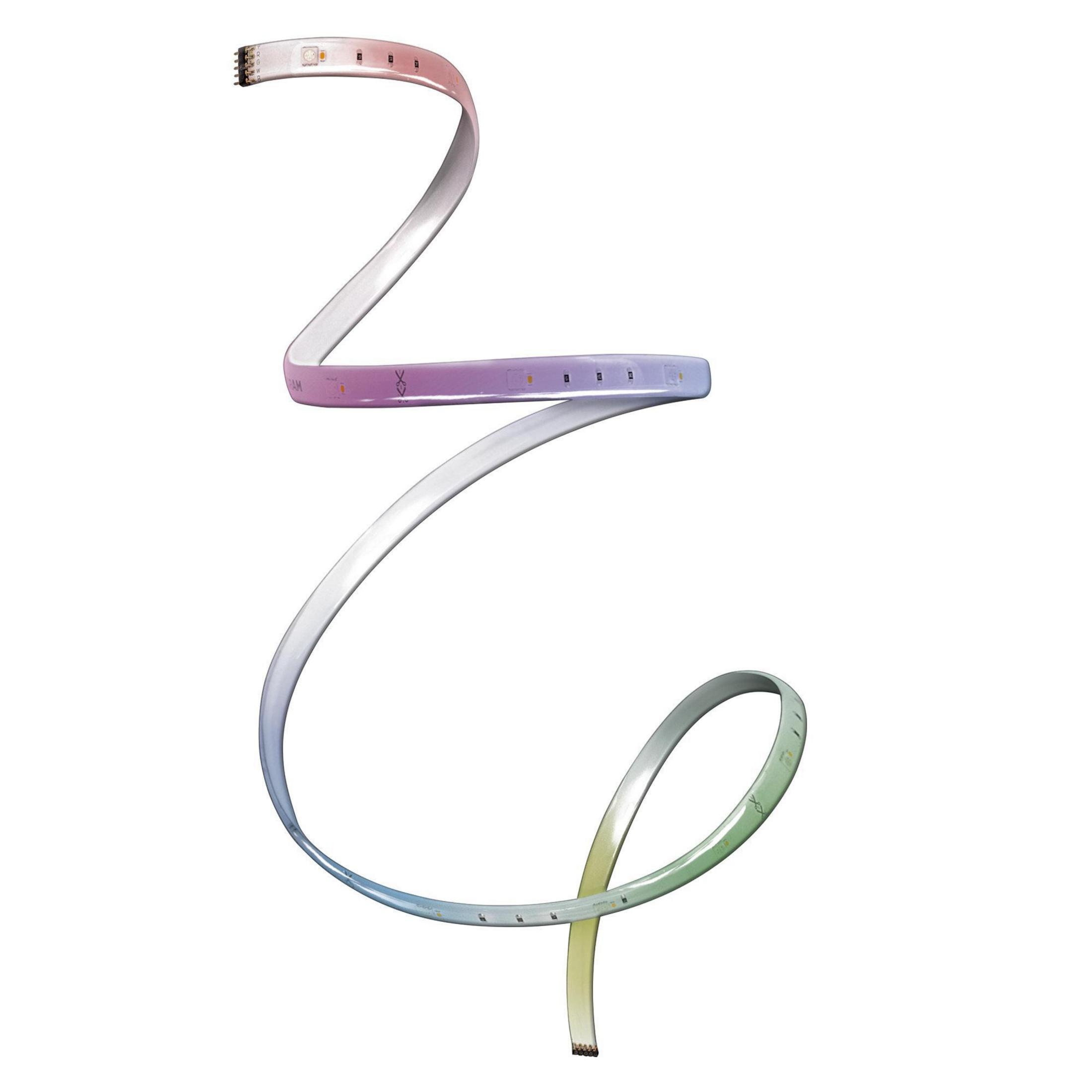 Elastyczna listwa świetlna LED, zakrzywiona z gradientem kolorów na białym tle.