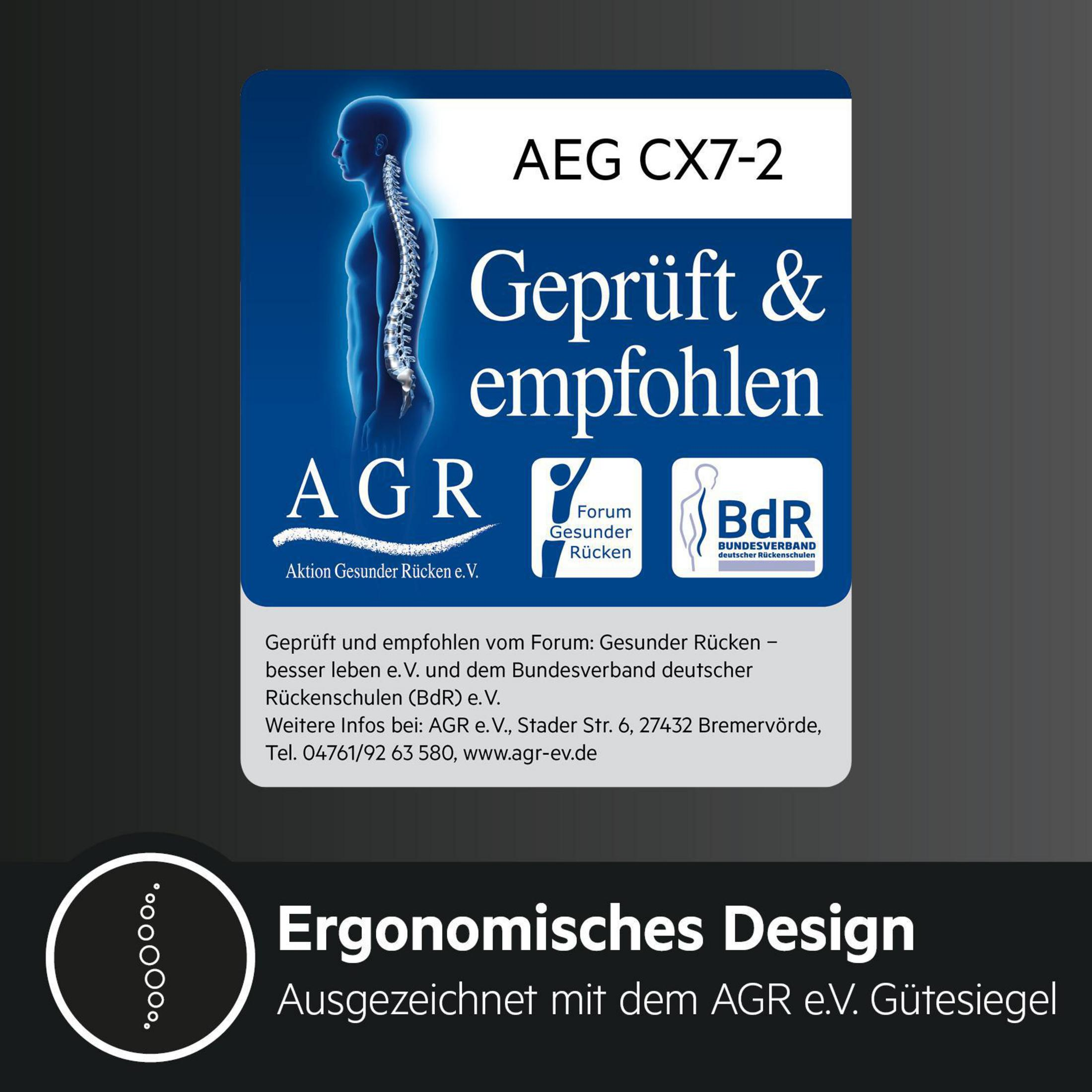 Ein Logo des AEG CX7-2 Staubsaugers mit dem Text 