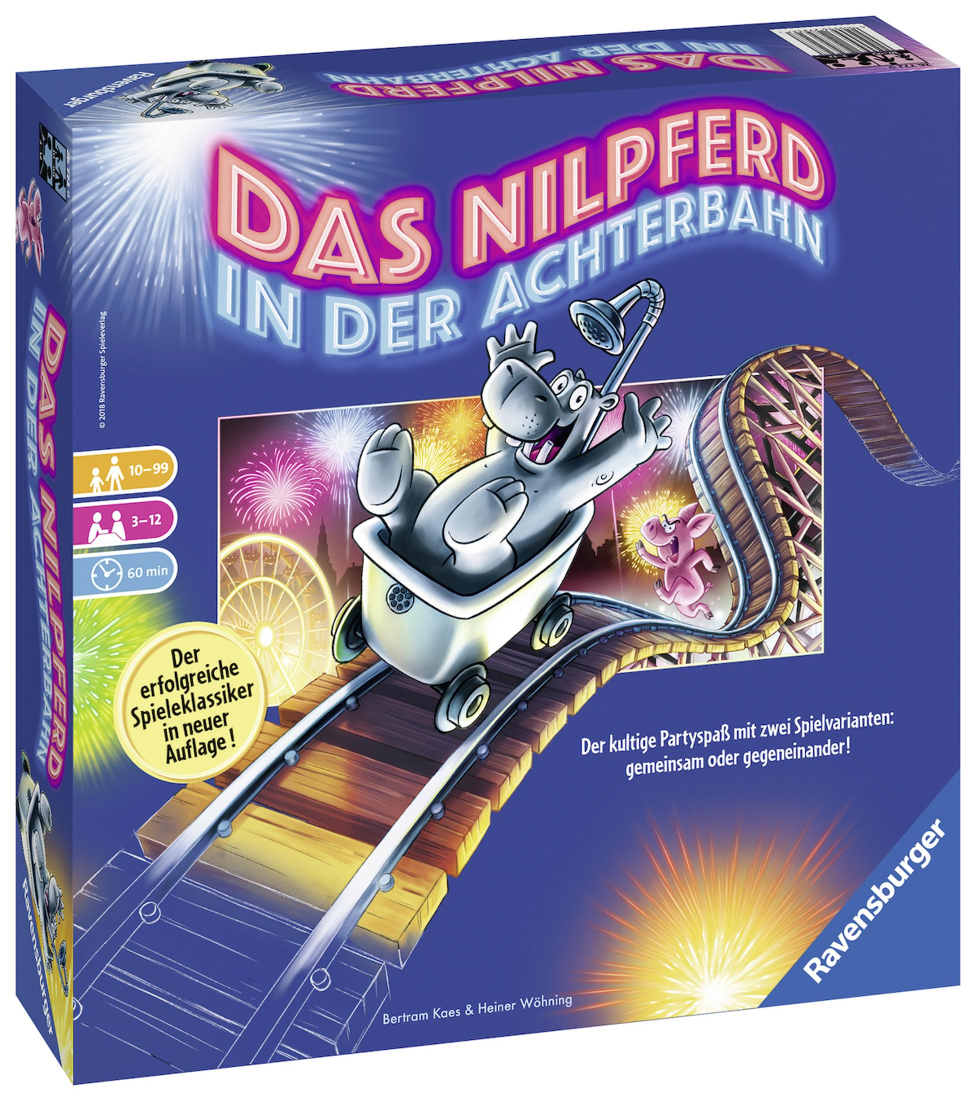 Scatola di gioco da tavolo, Das Nilpferd in der Achterbahn, con montagne russe.