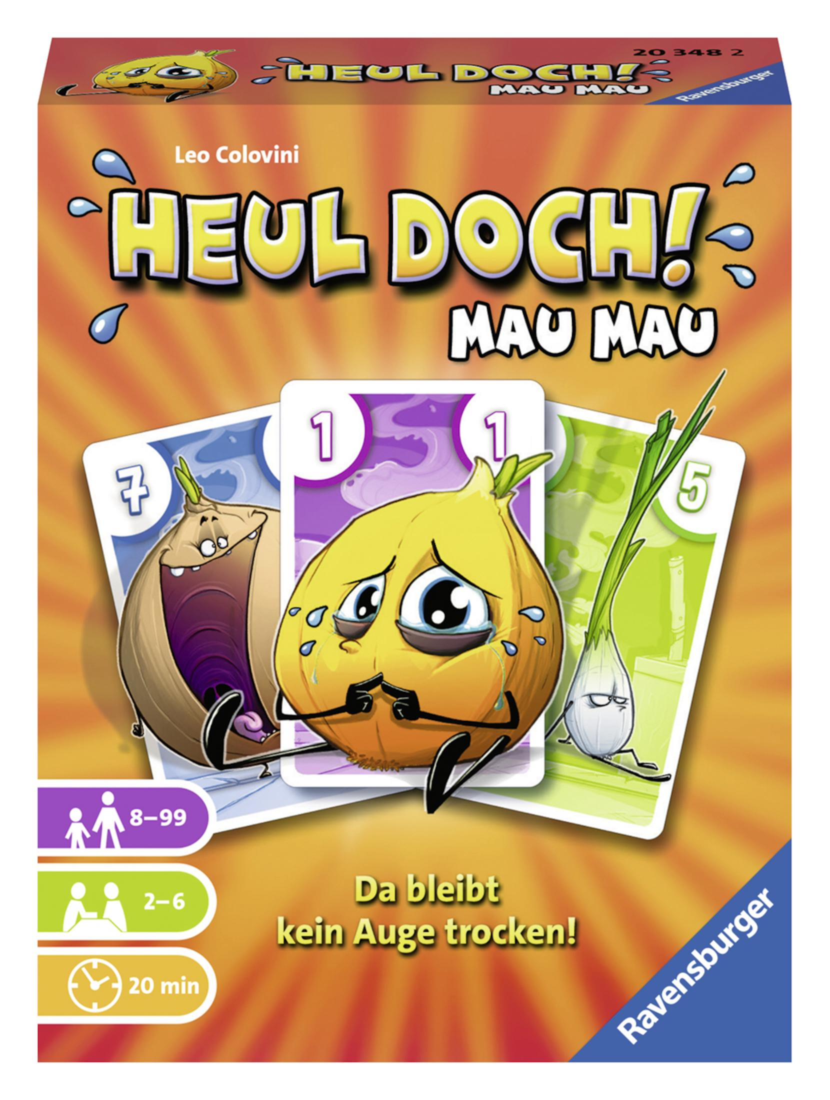 Heul Doch! Mau Mau Kartenspielbox. Cartoon Zwiebel-Charaktere auf dem Cover.