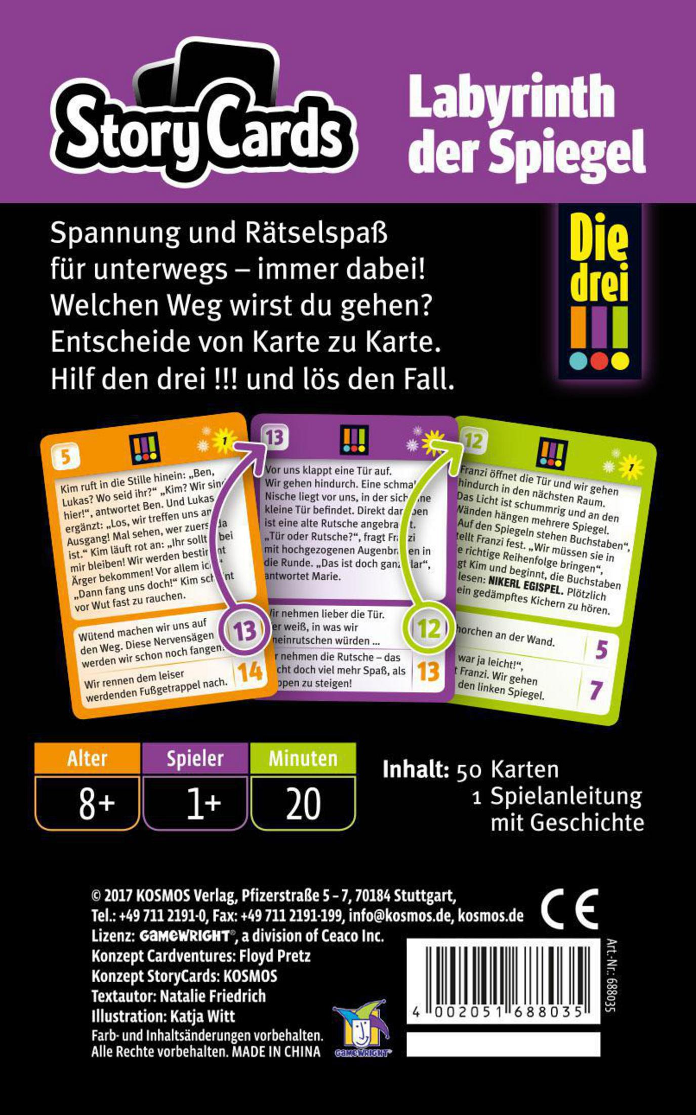 Rückseite einer Brettspielbox mit deutschem Text und Bildern von Karten.