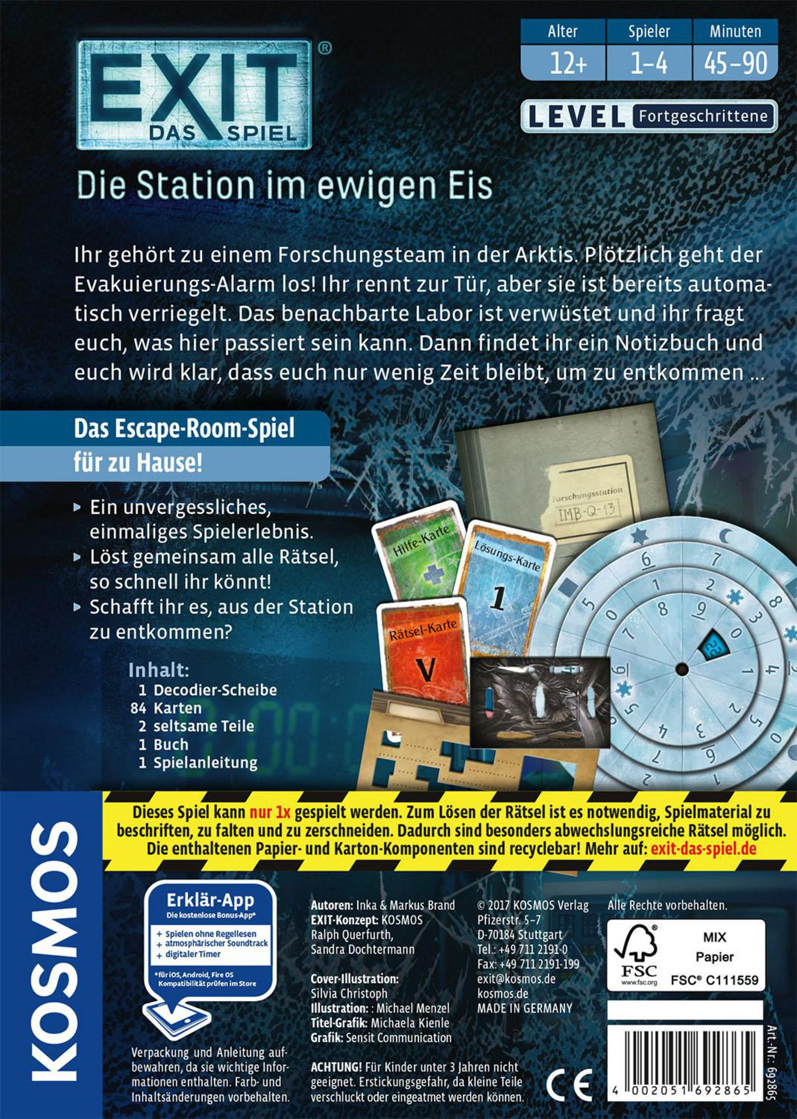 Brettspielbox, Rückseite. Text auf Deutsch über ein Spiel mit einer Uhr.